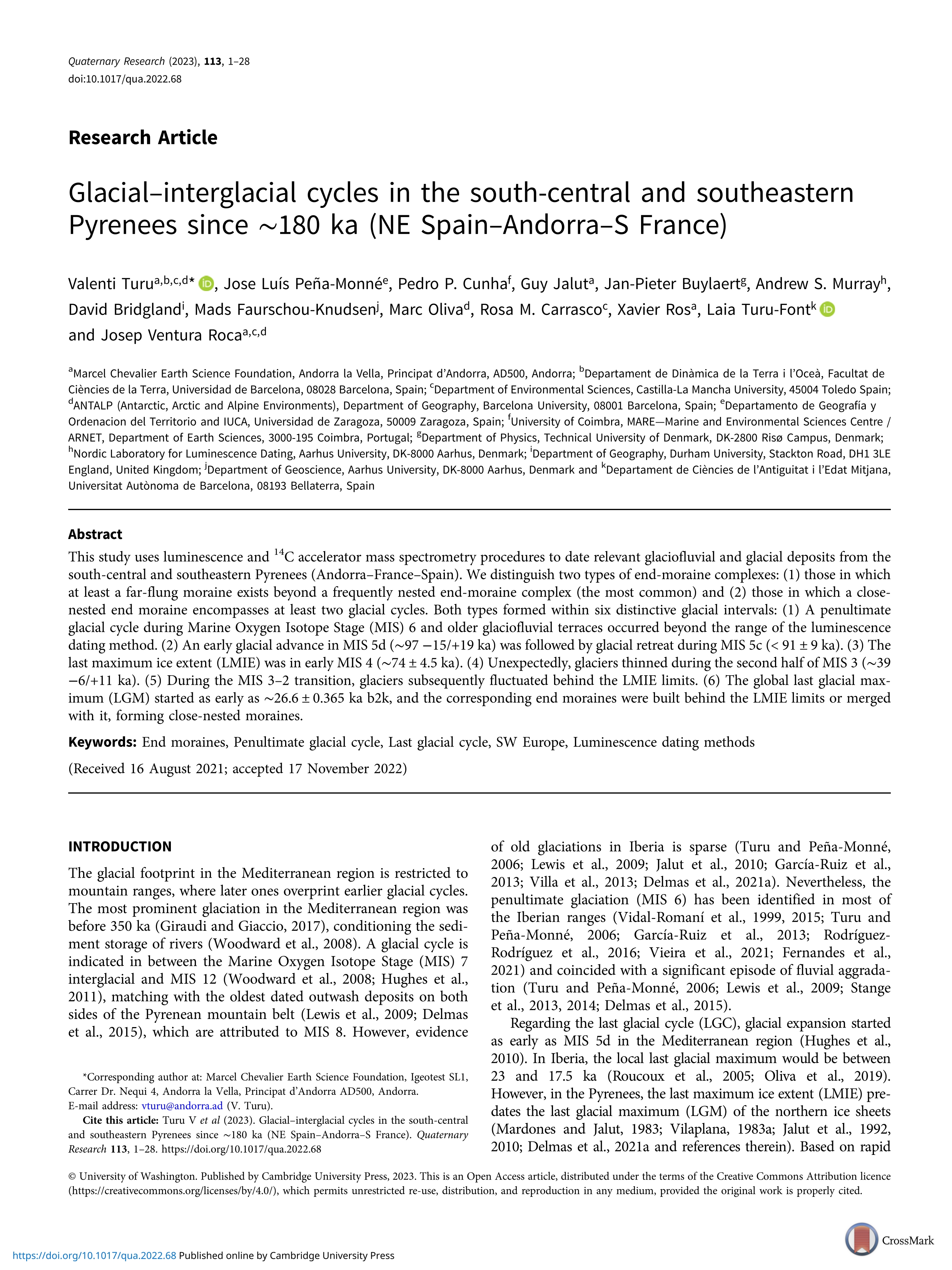 Glacial–interglacial cycles in the south-central and southeastern Pyrenees since ~180 ka (NE Spain–Andorra–S France)