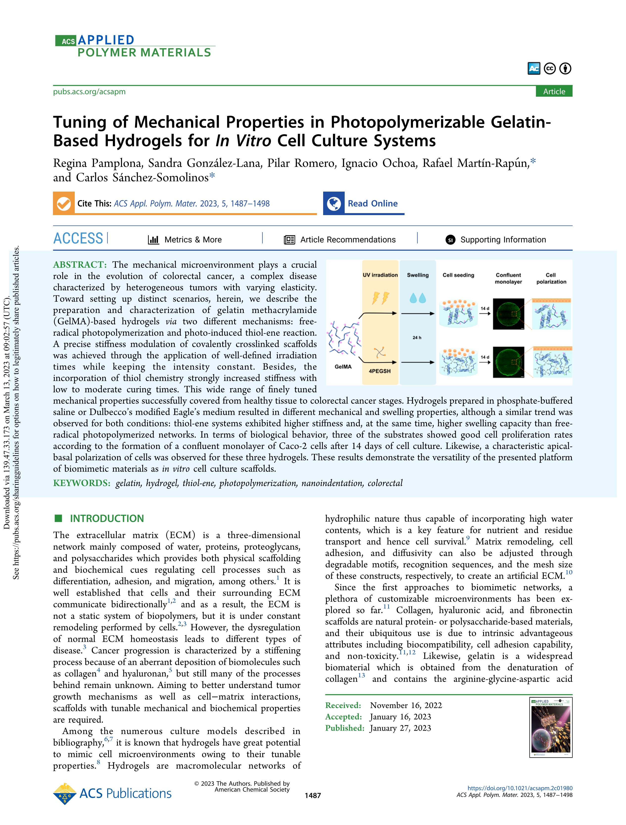 Tuning of Mechanical Properties in Photopolymerizable Gelatin-Based Hydrogels for <i>In Vitro</i> Cell Culture Systems