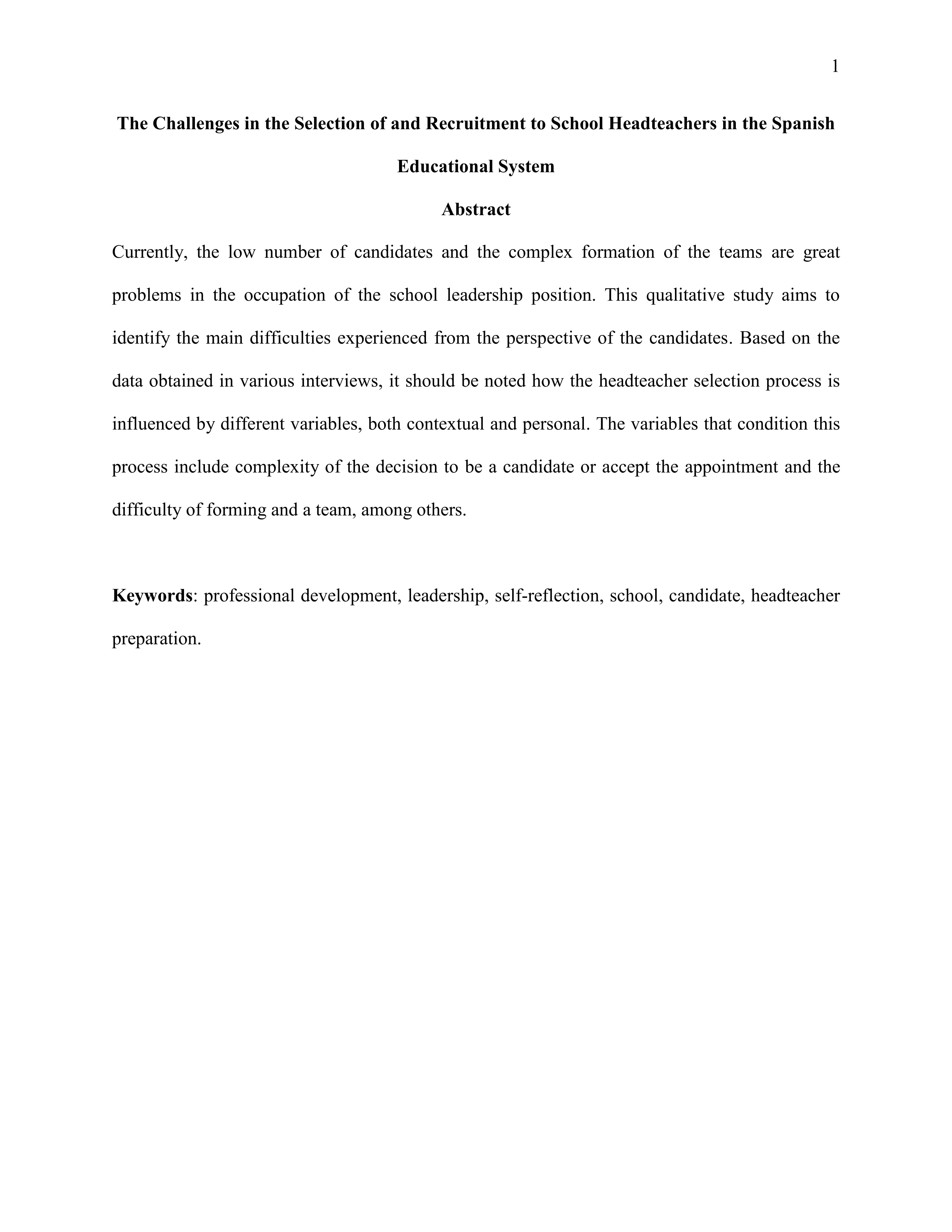 The challenges in the selection and recruitment to school headteachers in the Spanish Educational System