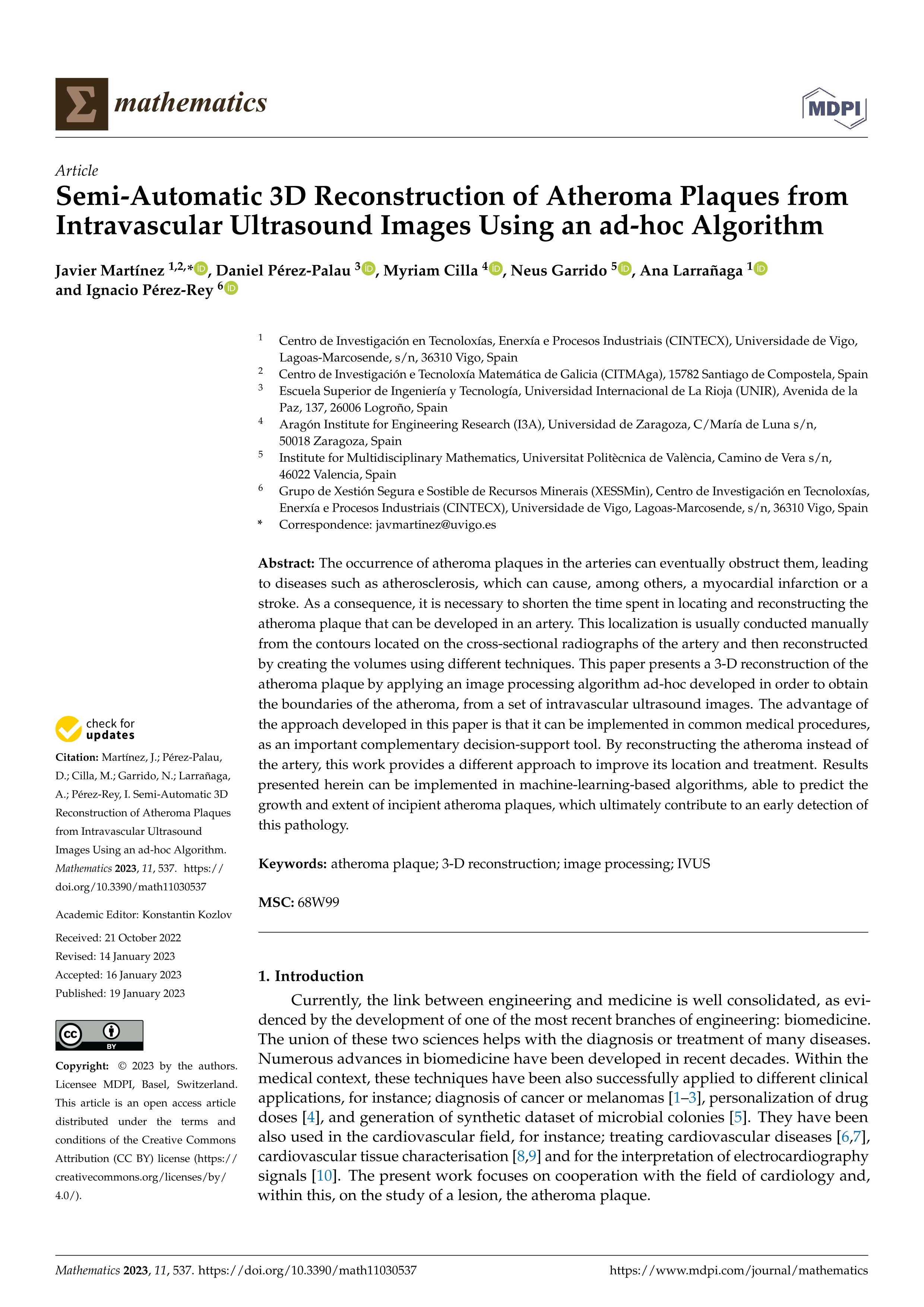 Semi-automatic 3D reconstruction of atheroma plaques from intravascular ultrasound images using an ad-hoc algorithm