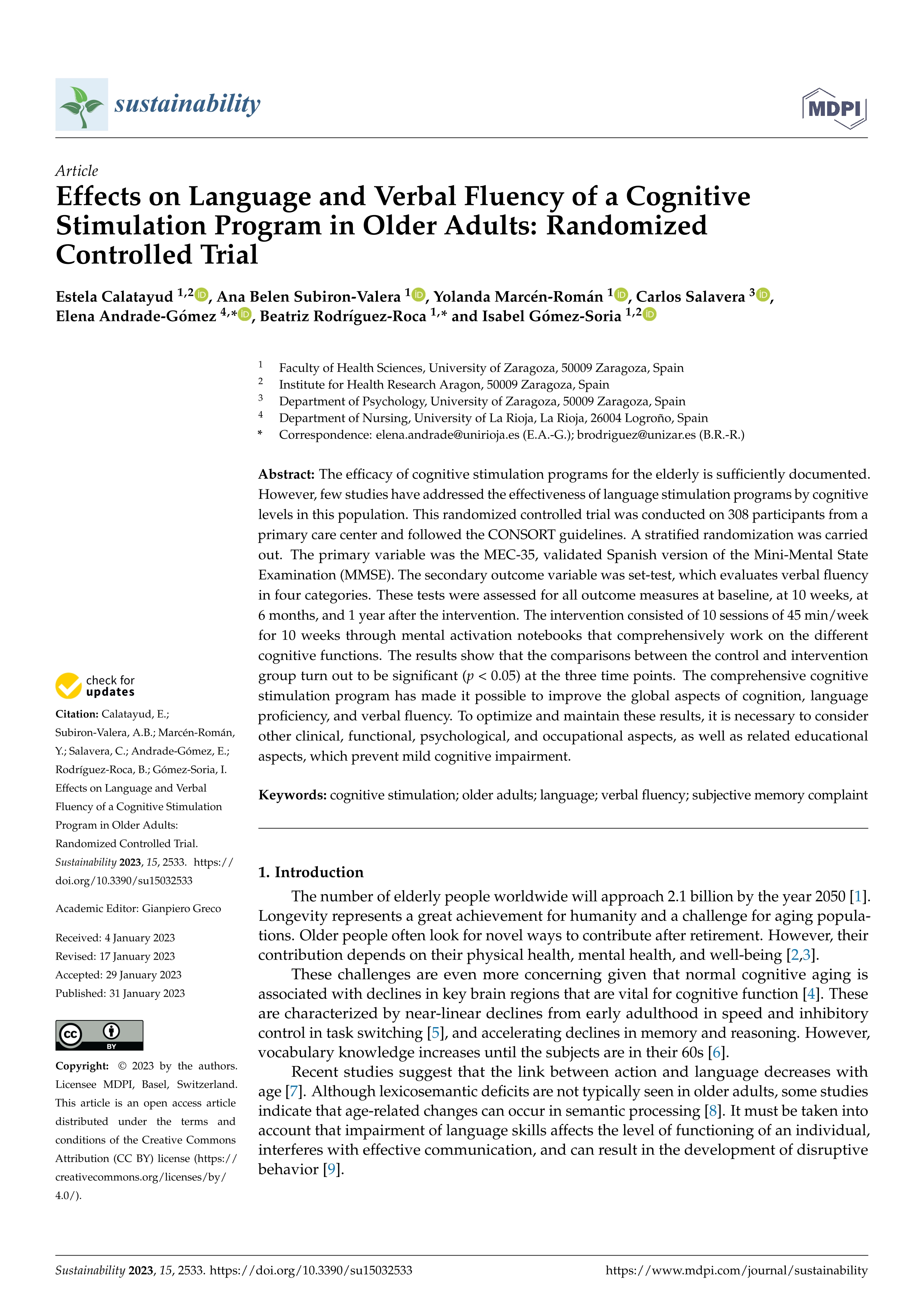 Effects on language and verbal fluency of a cognitive stimulation program in older adults: randomized controlled trial