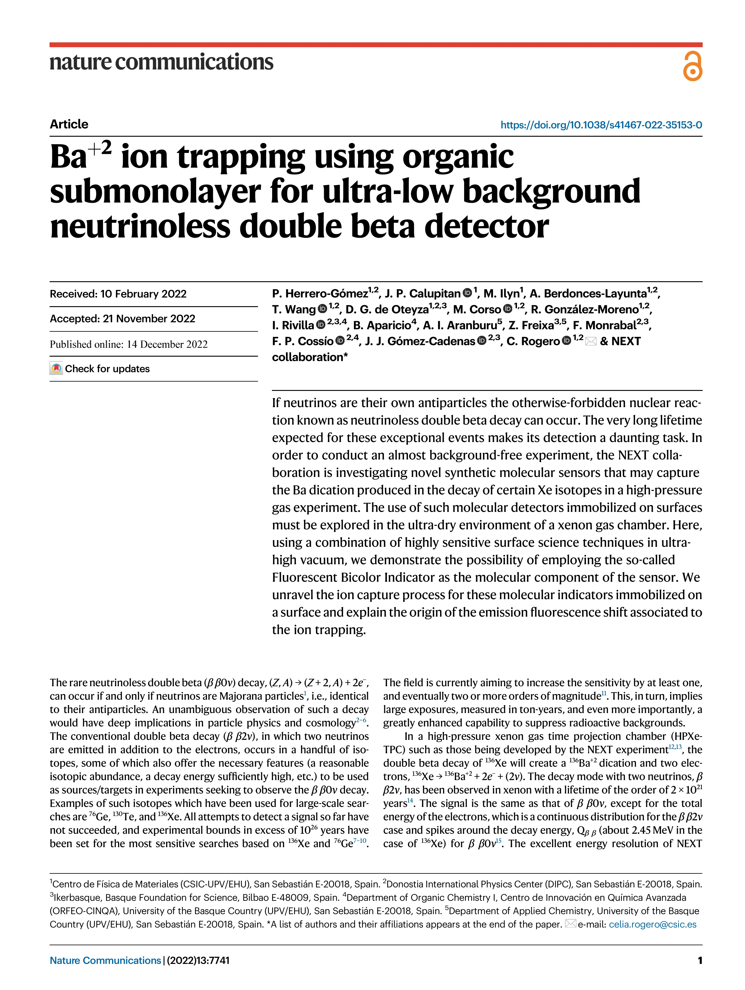Ba+2 ion trapping using organic submonolayer for ultra-low background neutrinoless double beta detector