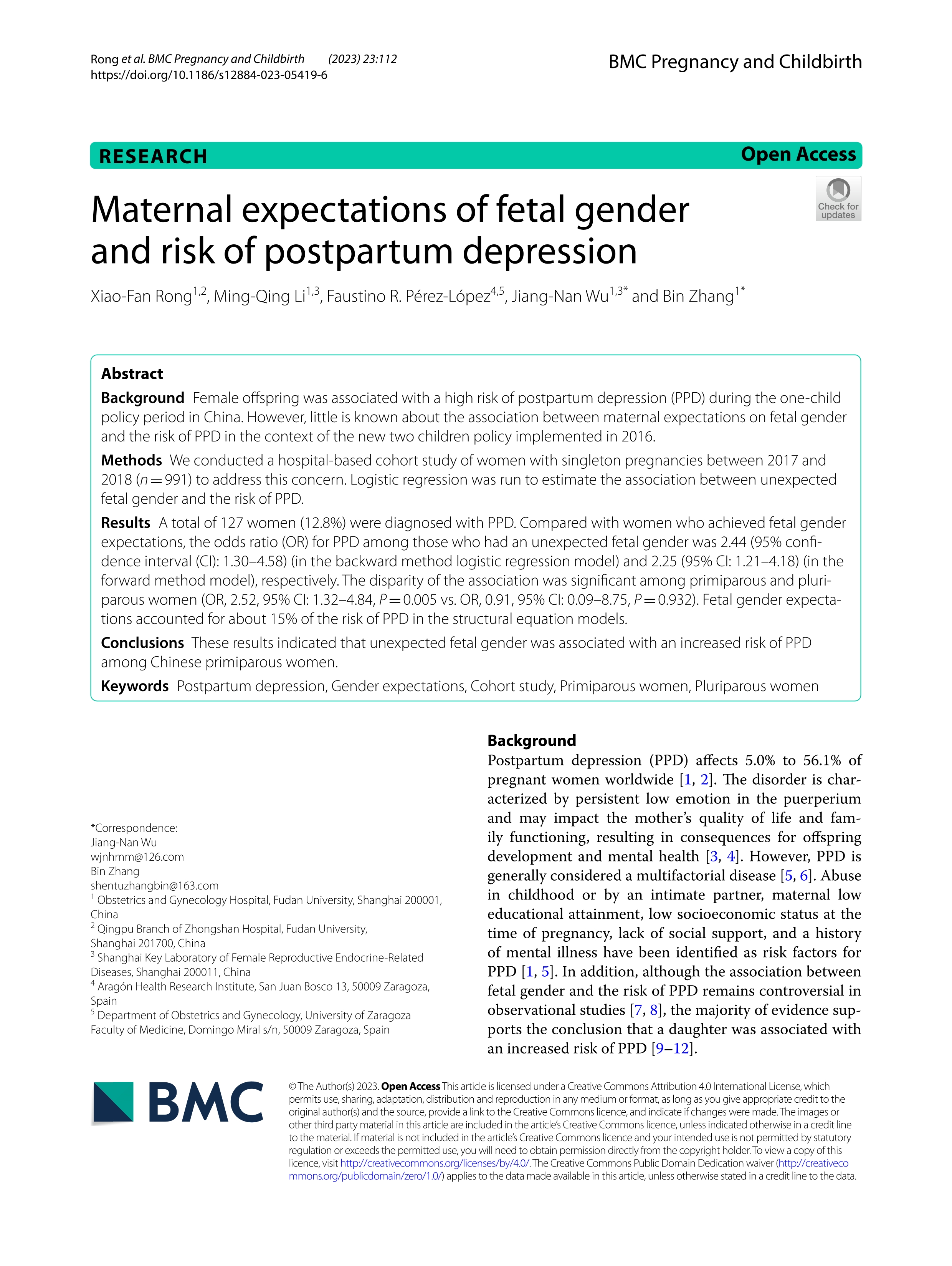 Maternal expectations of fetal gender and risk of postpartum depression