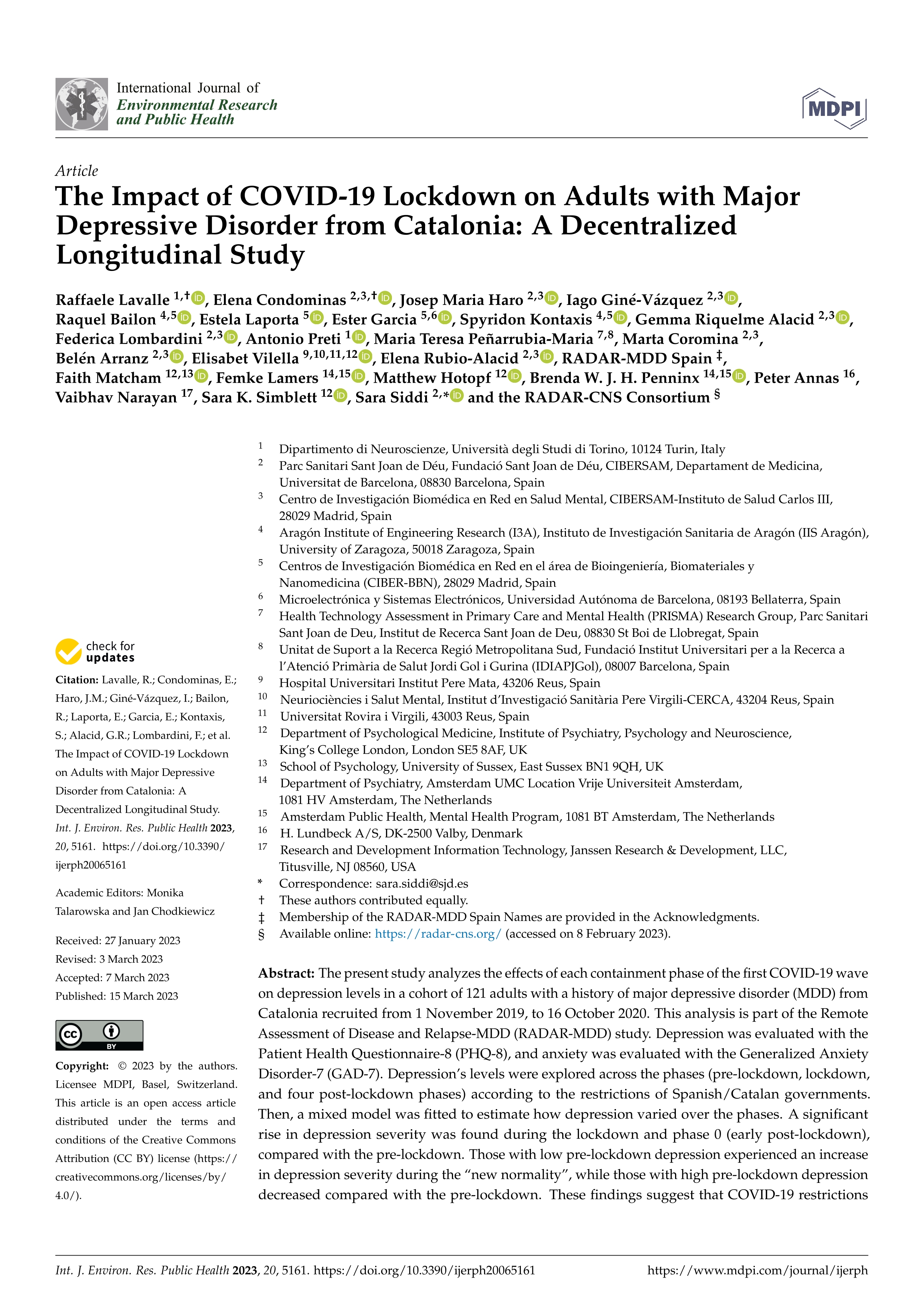 The impact of COVID-19 lockdown on adults with major depressive disorder from Catalonia: a decentralized longitudinal study