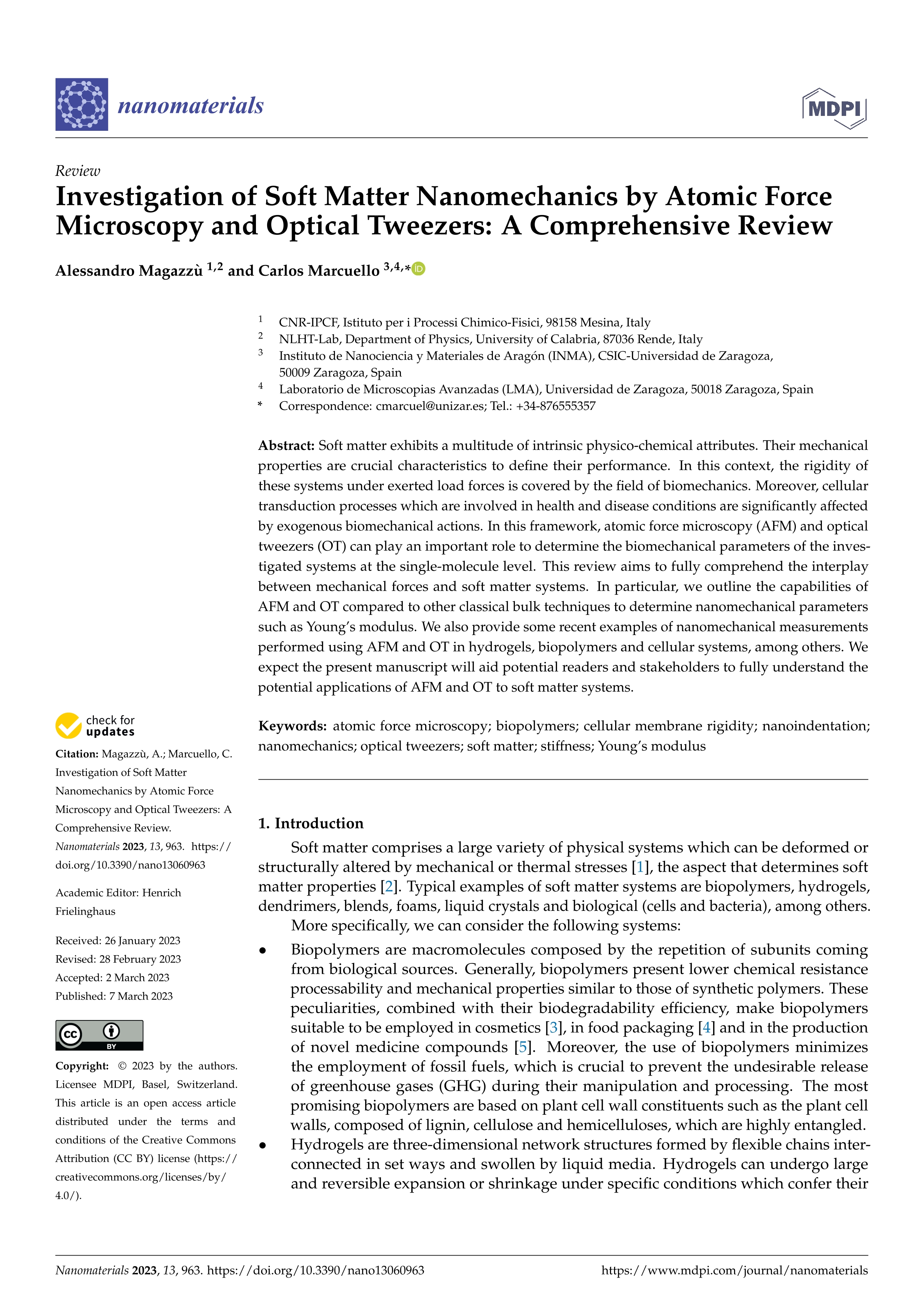 Investigation of soft matter nanomechanics by atomic force microscopy and optical tweezers: a comprehensive review