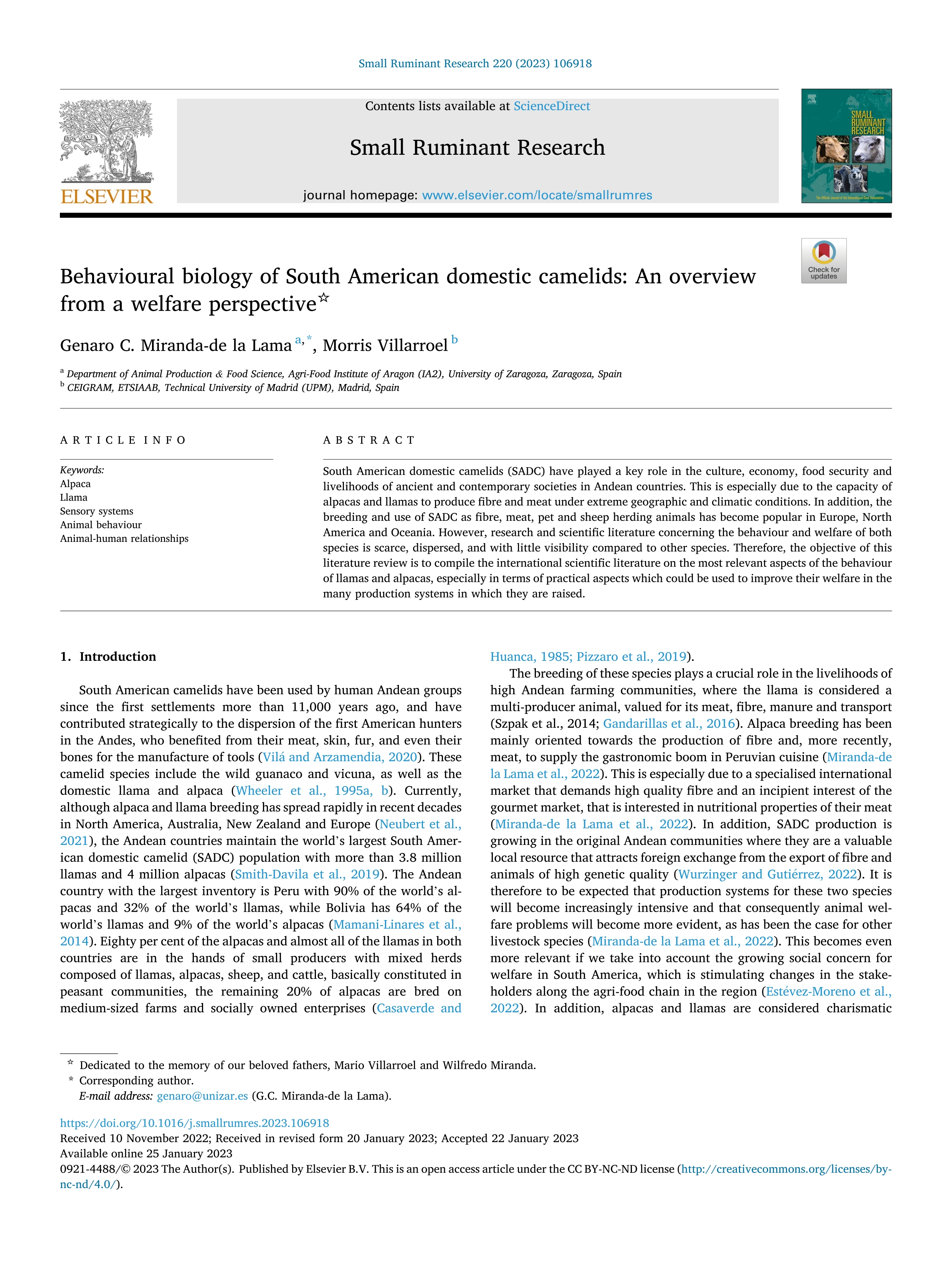 Behavioural biology of South American domestic camelids: An overview from a welfare perspective