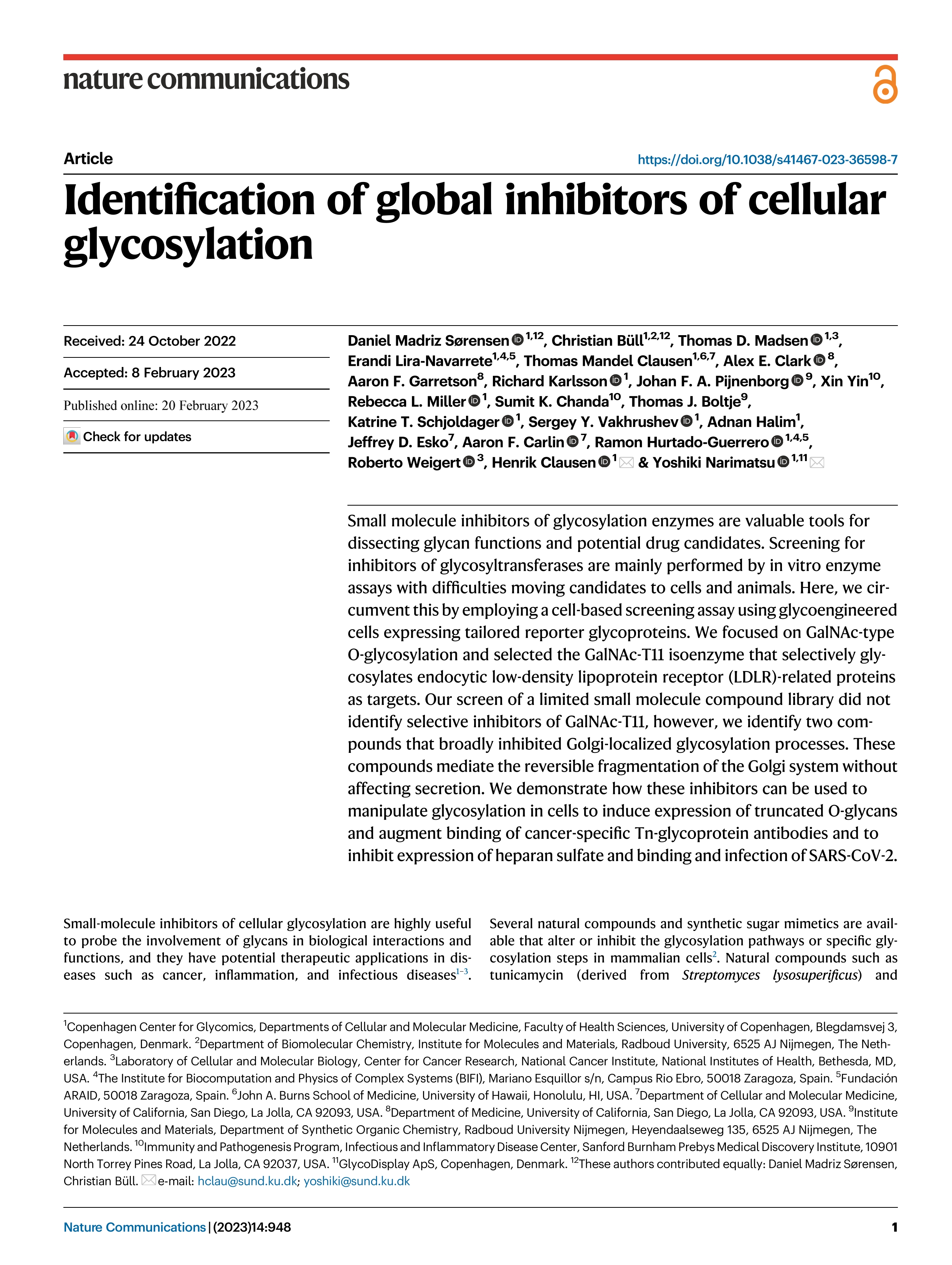 Identification of global inhibitors of cellular glycosylation