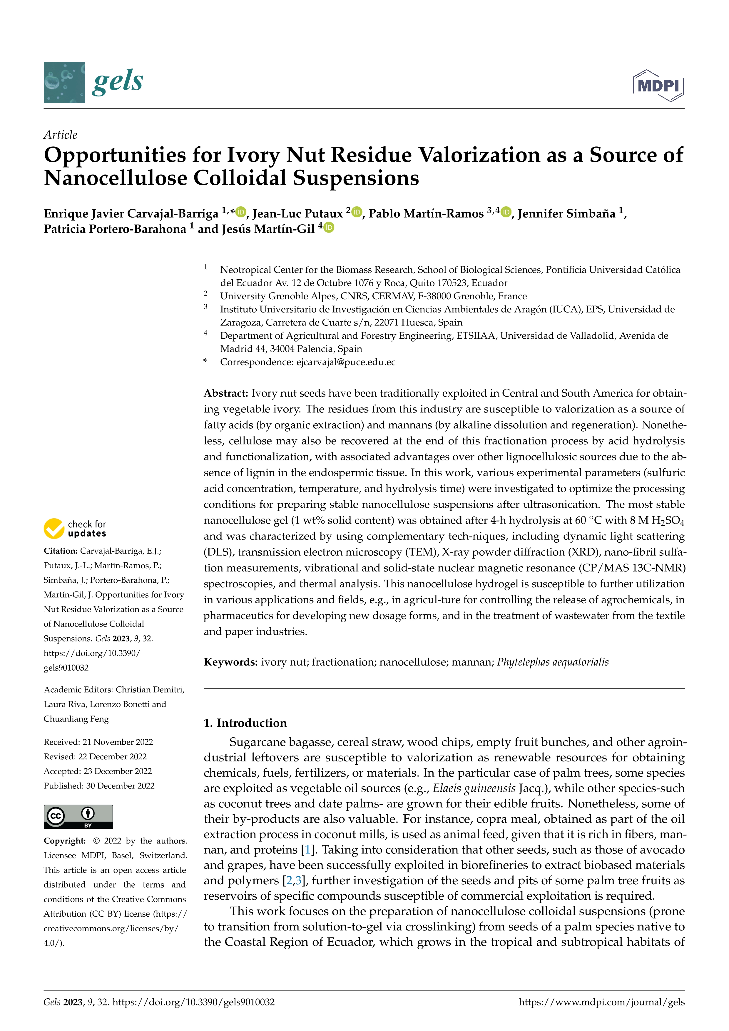 Opportunities for ivory nut residue valorization as a source of nanocellulose colloidal suspensions