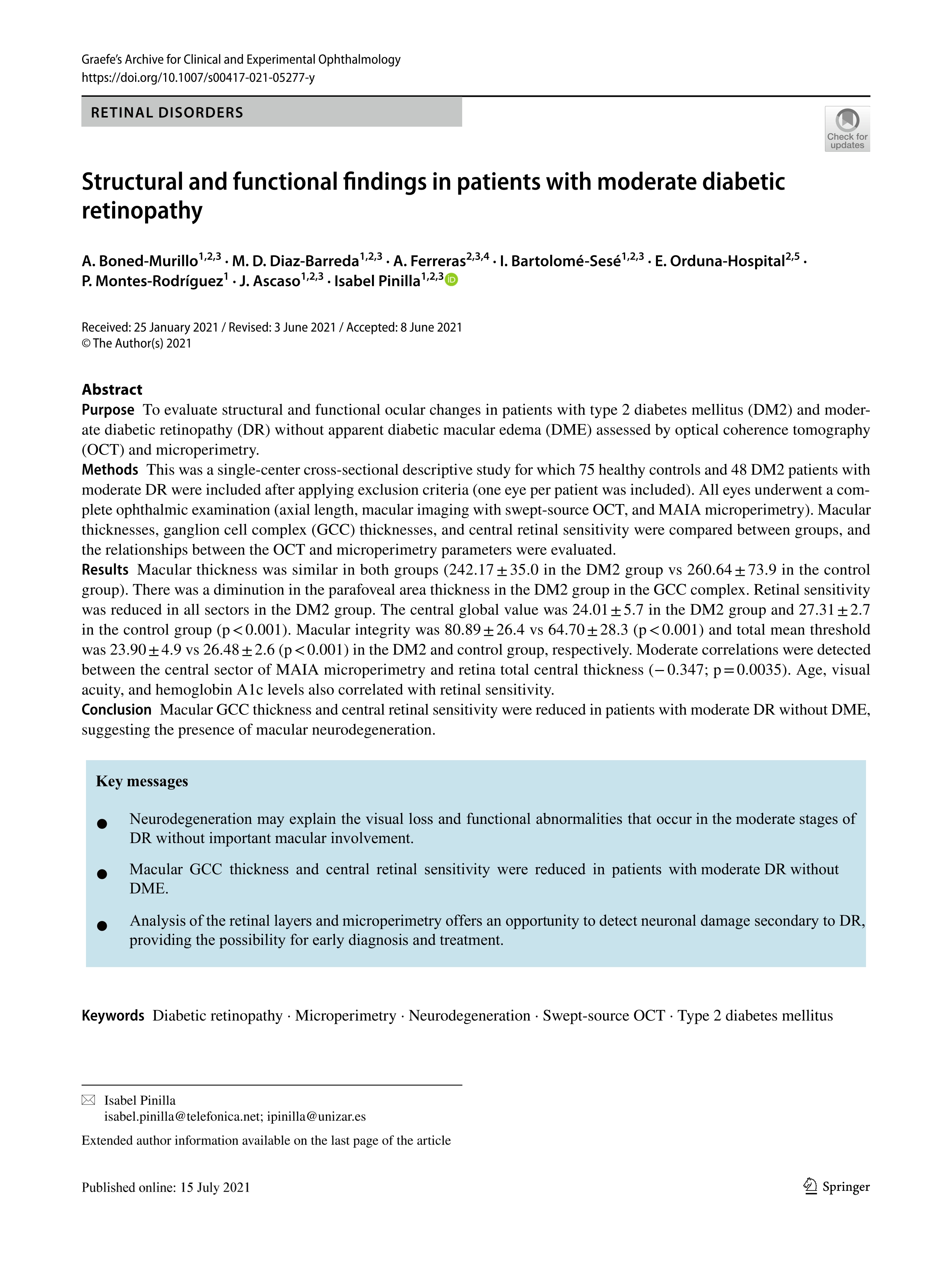 Structural and functional findings in patients with moderate diabetic retinopathy