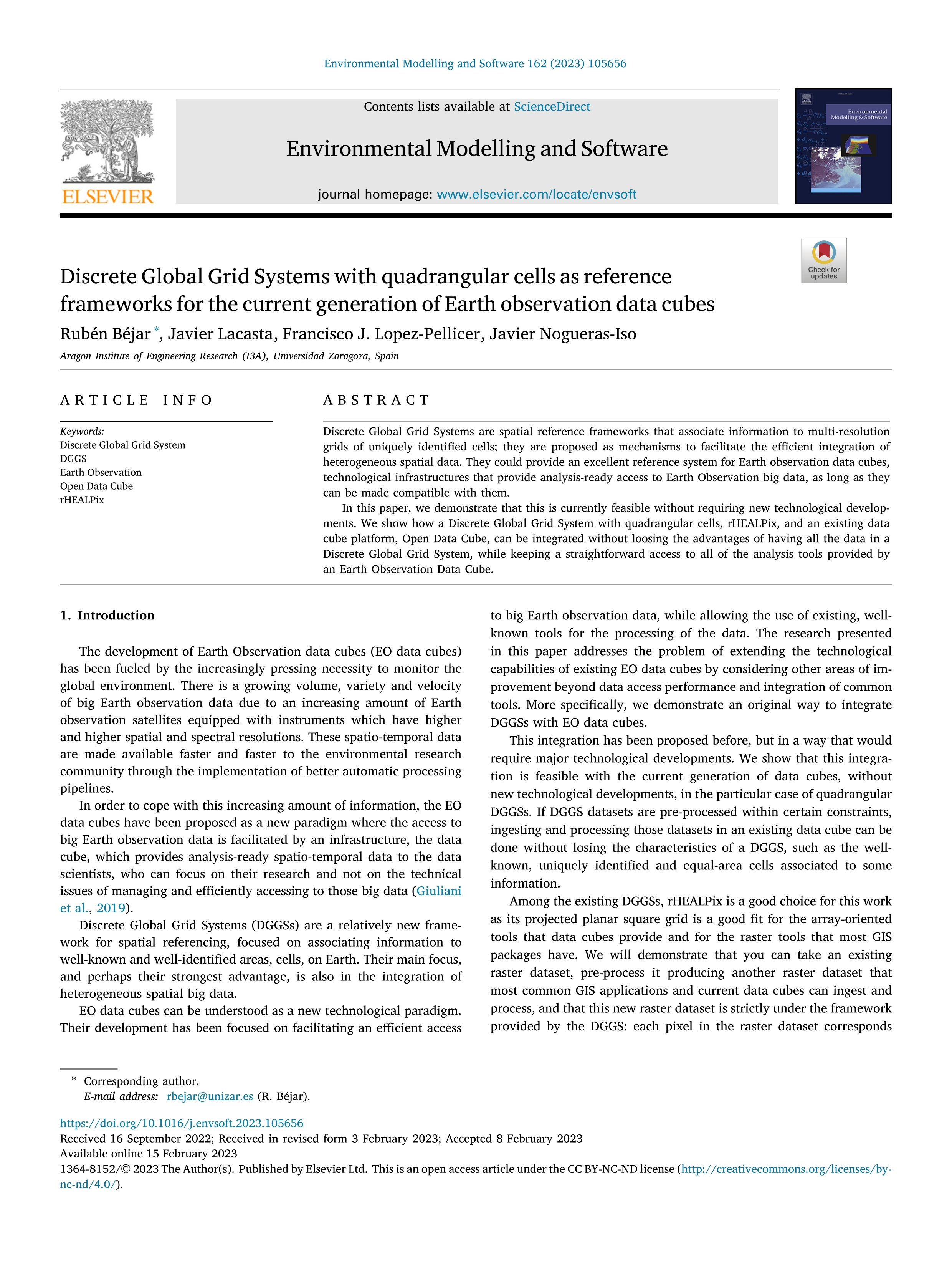 Discrete Global Grid Systems with quadrangular cells as reference frameworks for the current generation of Earth observation data cubes