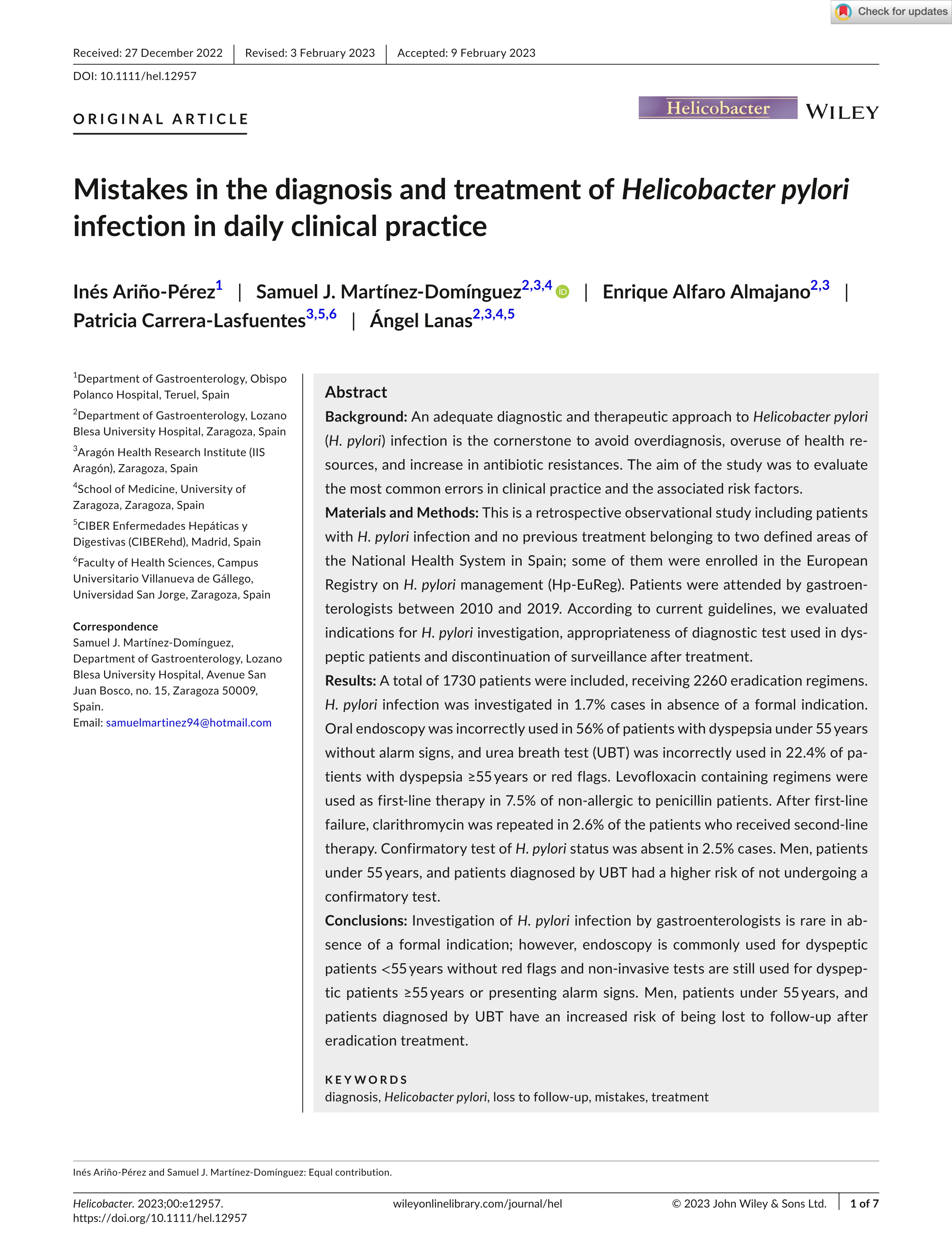 Mistakes in the diagnosis and treatment of Helicobacter pylori infection in daily clinical practice
