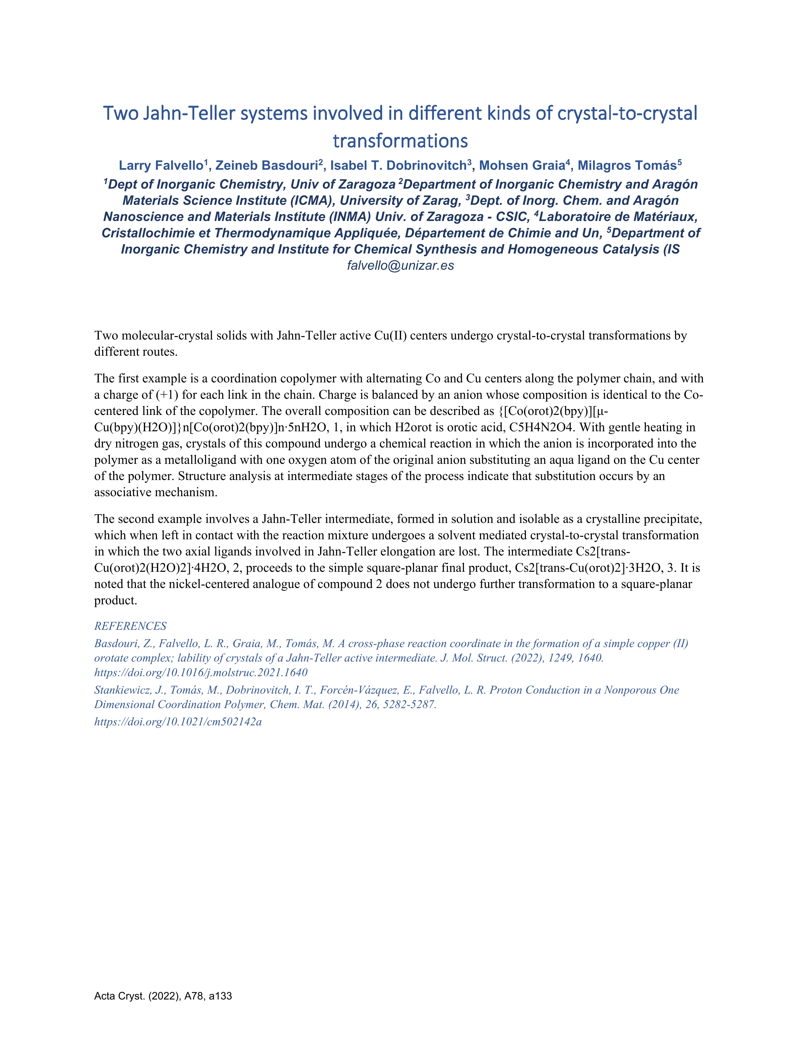 Two Jahn–Teller systems involved in different kinds of crystal-to-crystal transformations