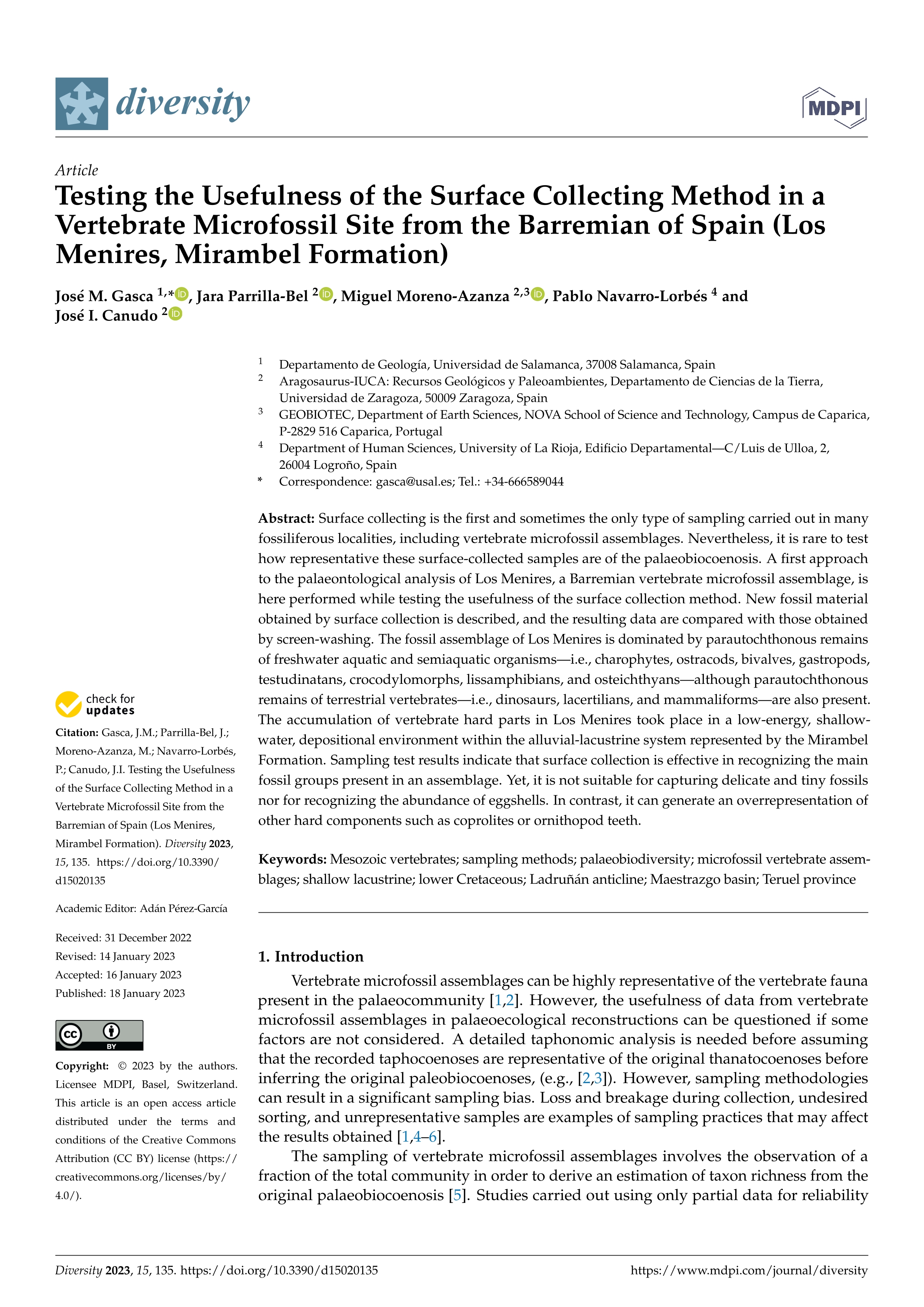 Testing the usefulness of the surface collecting method in a vertebrate microfossil site from the barremian of Spain (Los Menires, Mirambel formation)