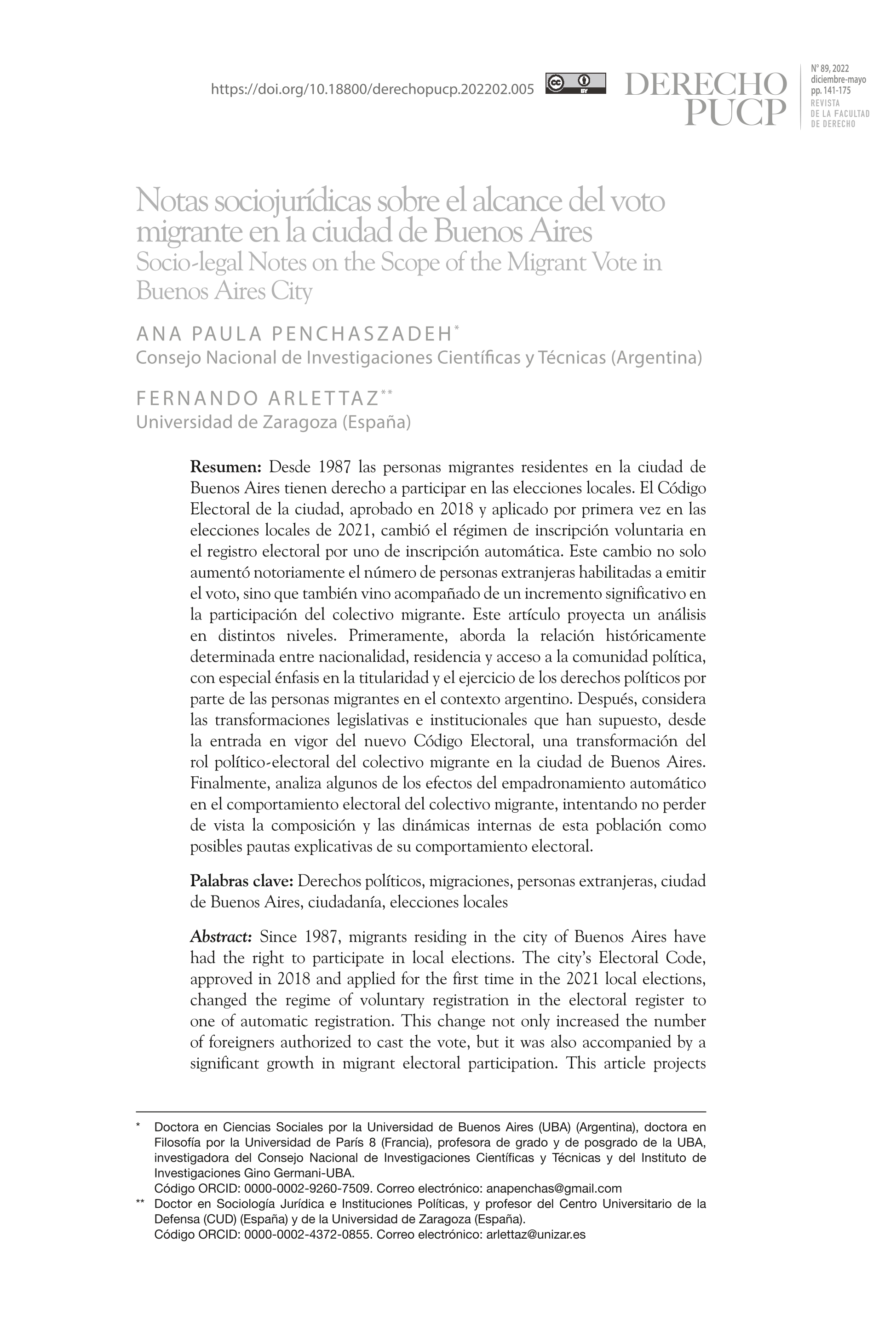 Notas sociojurídicas sobre el alcance del voto migrante en la ciudad de Buenos Aires