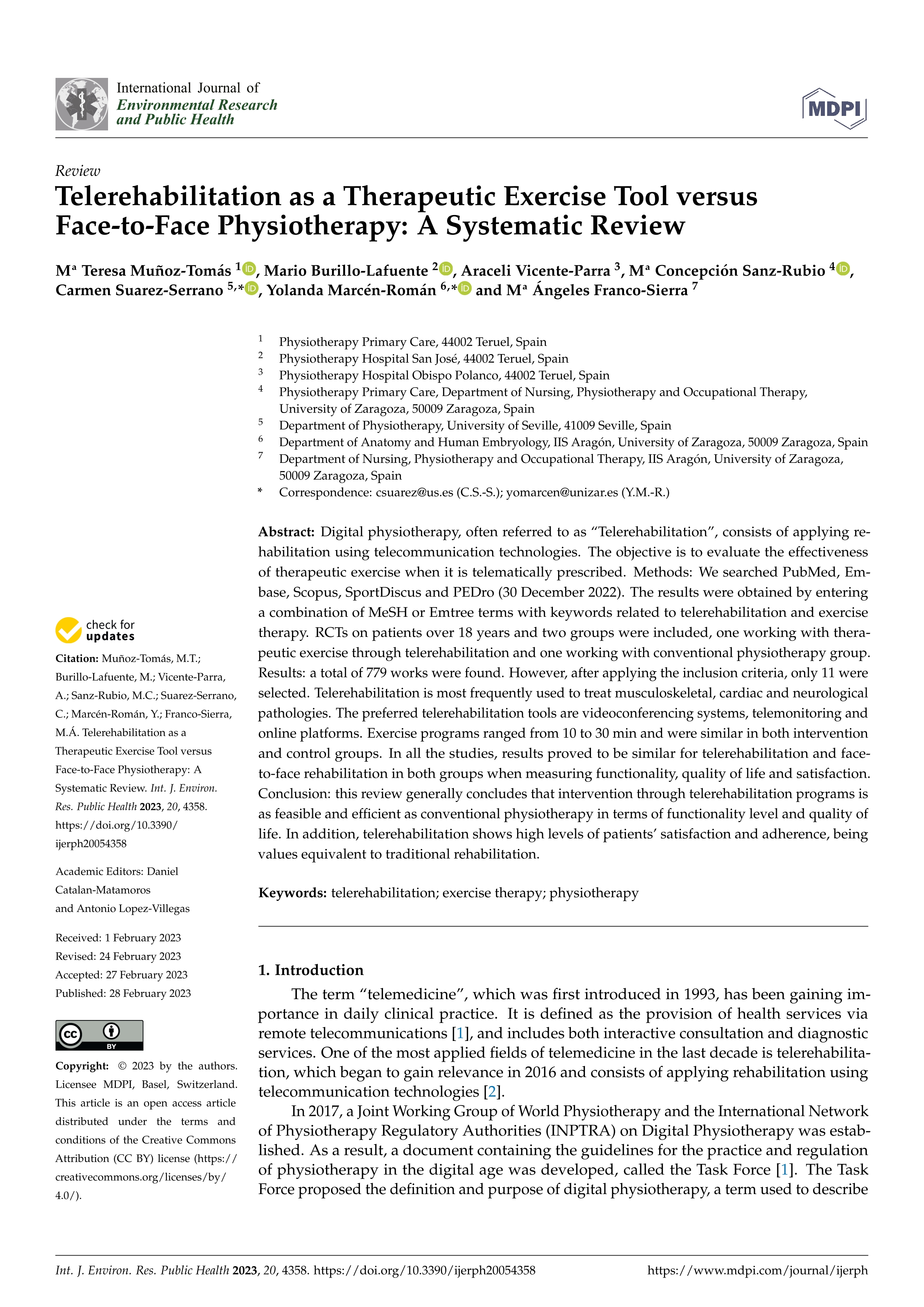 Telerehabilitation as a therapeutic exercise tool versus face-to-face physiotherapy: a systematic review