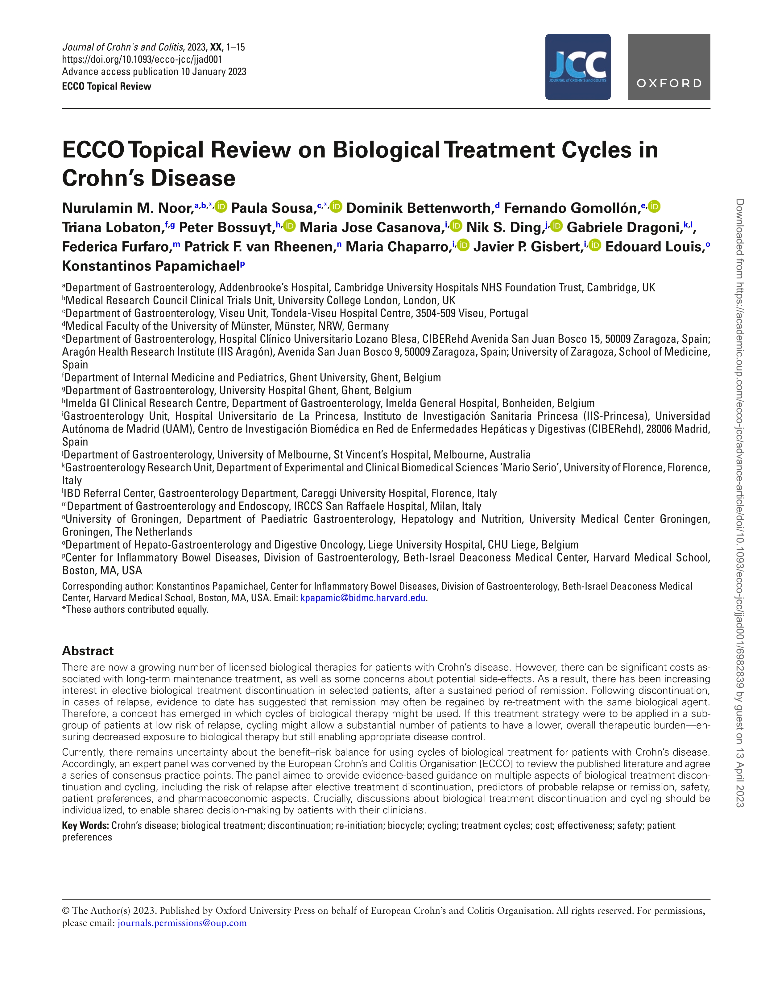 ECCO topical review on biological treatment cycles in crohn’s disease