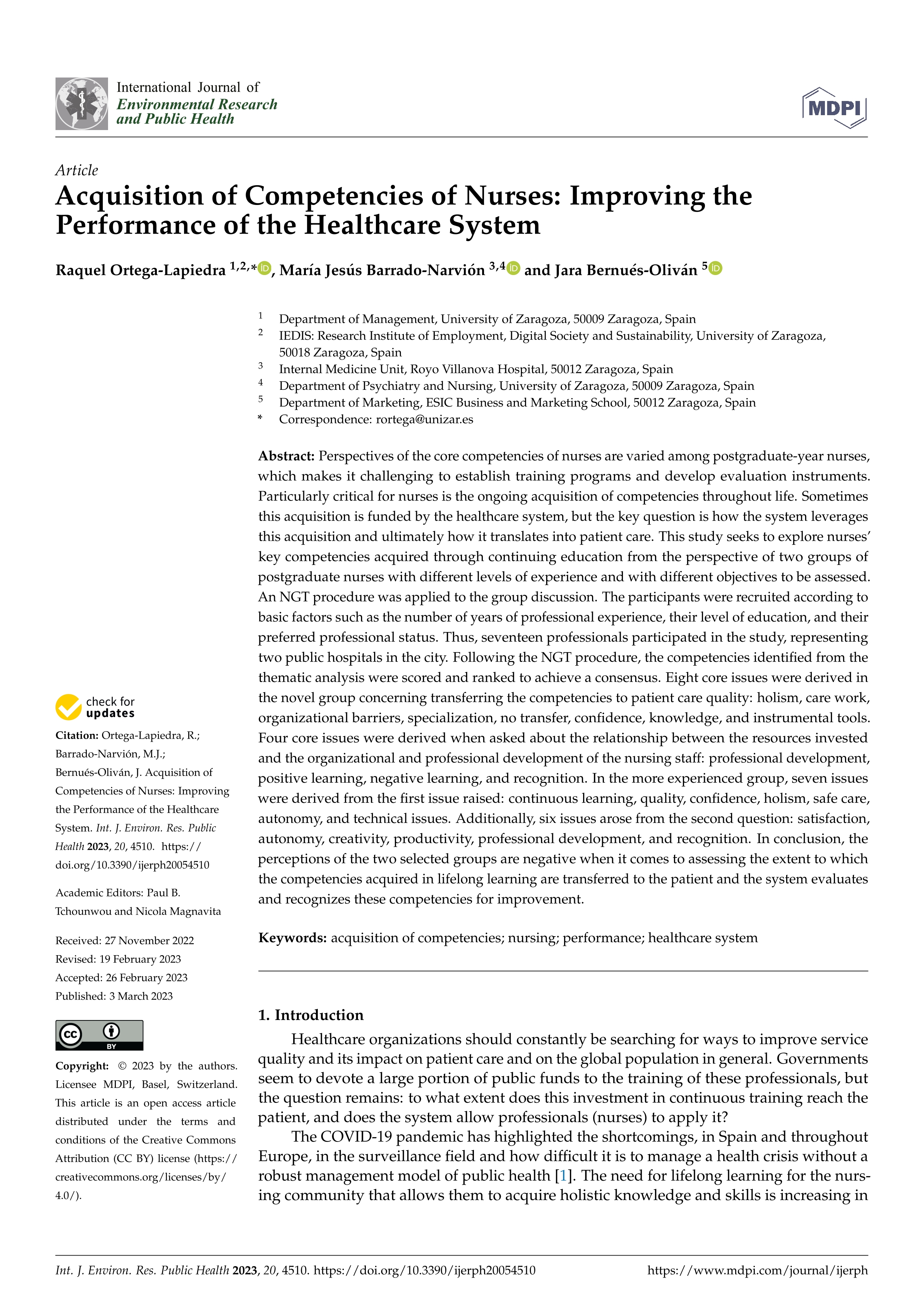 Acquisition of competencies of nurses: improving the performance of the healthcare system
