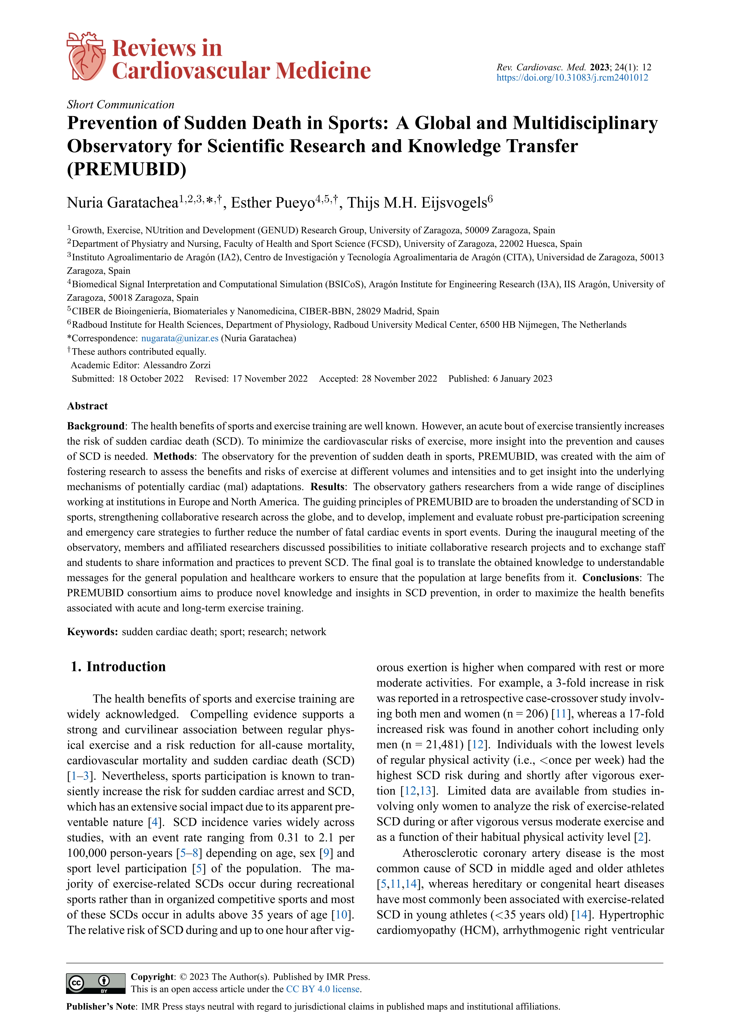 Prevention of sudden death in sports: a global and multidisciplinary Observatory for Scientific Research and Knowledge Transfer (PREMUBID)