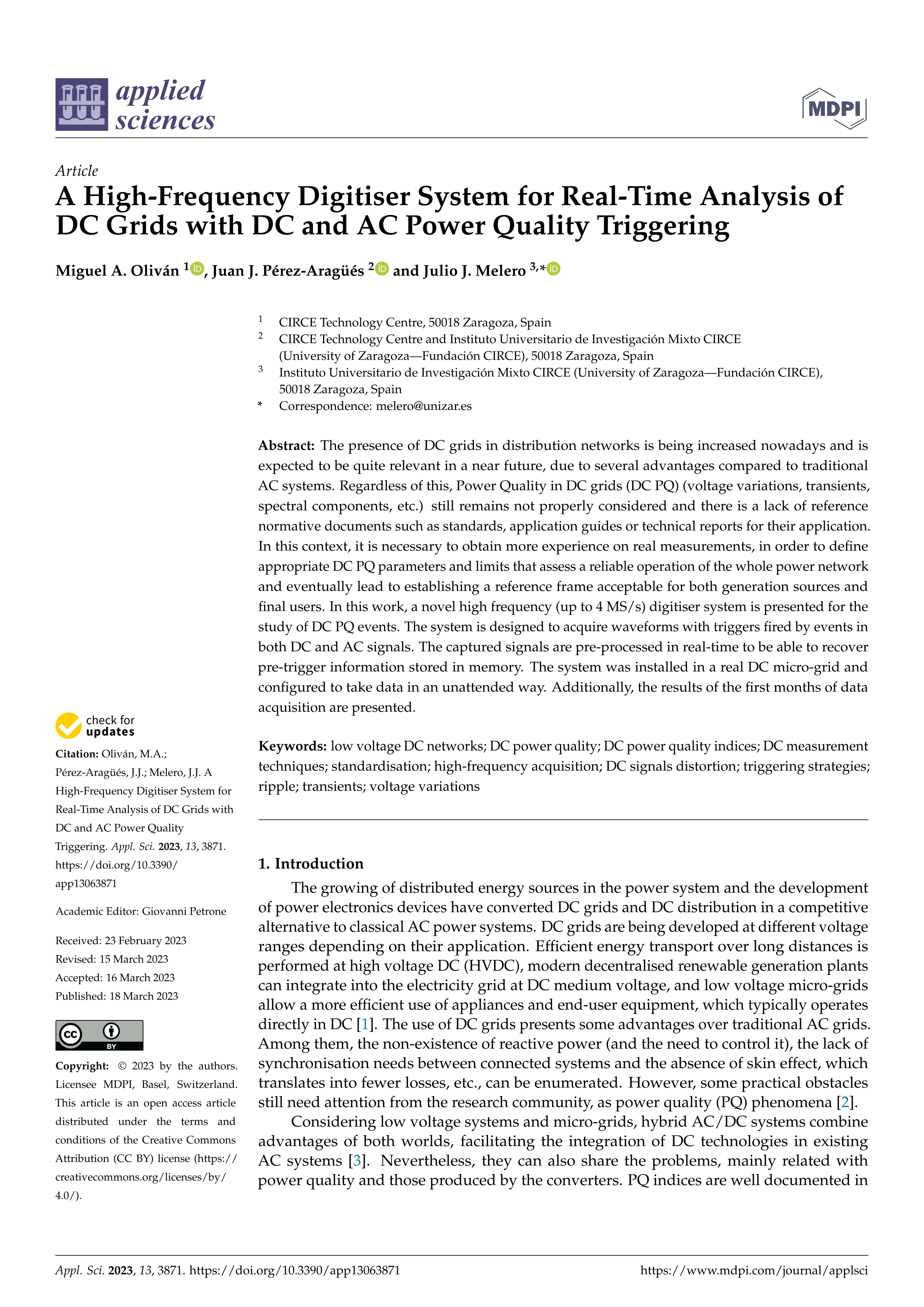 A high-frequency digitiser system for real-time analysis of DC grids with DC and AC power quality triggering