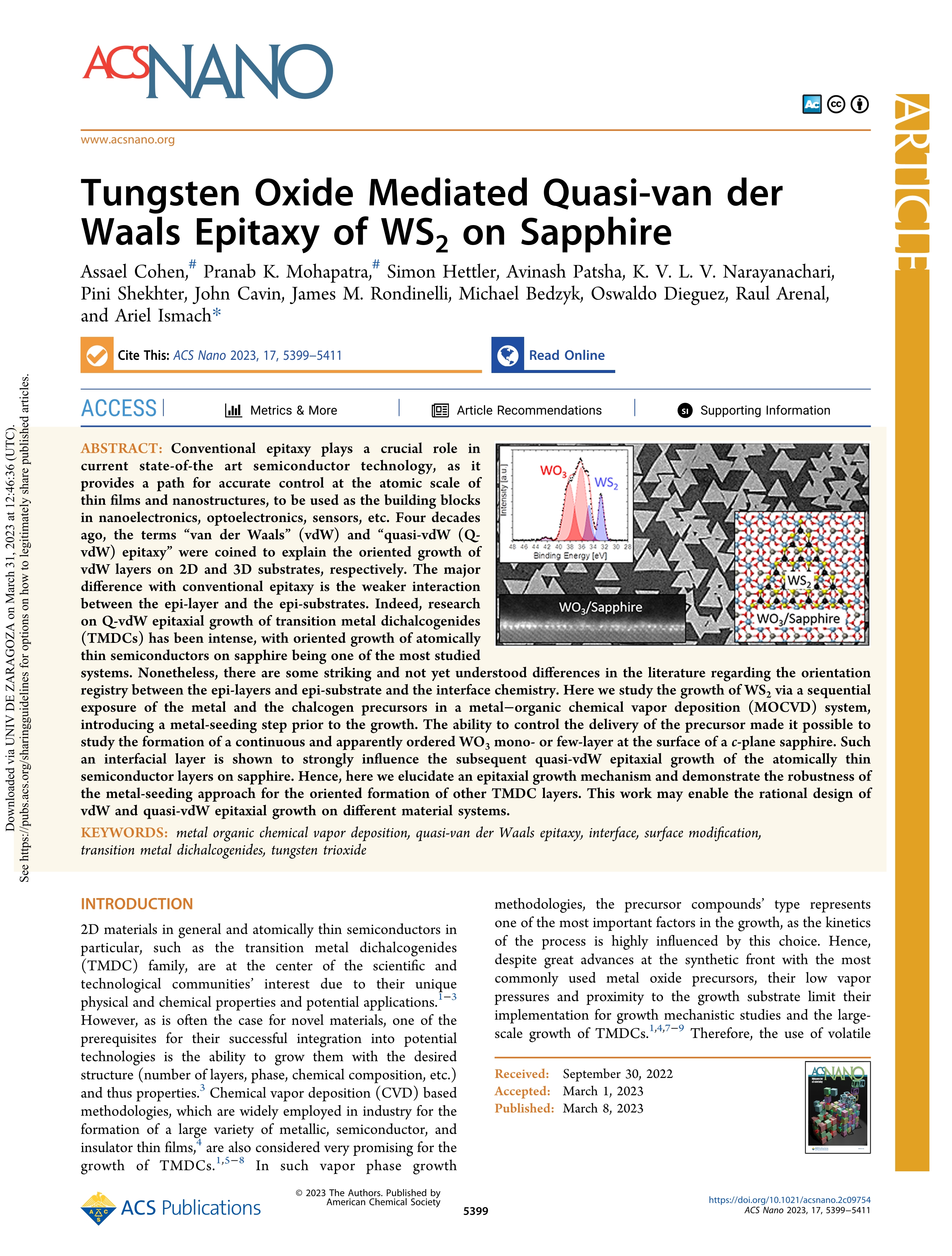 Tungsten oxide mediated quasi-van der Waals Epitaxy of WS2 on Sapphire
