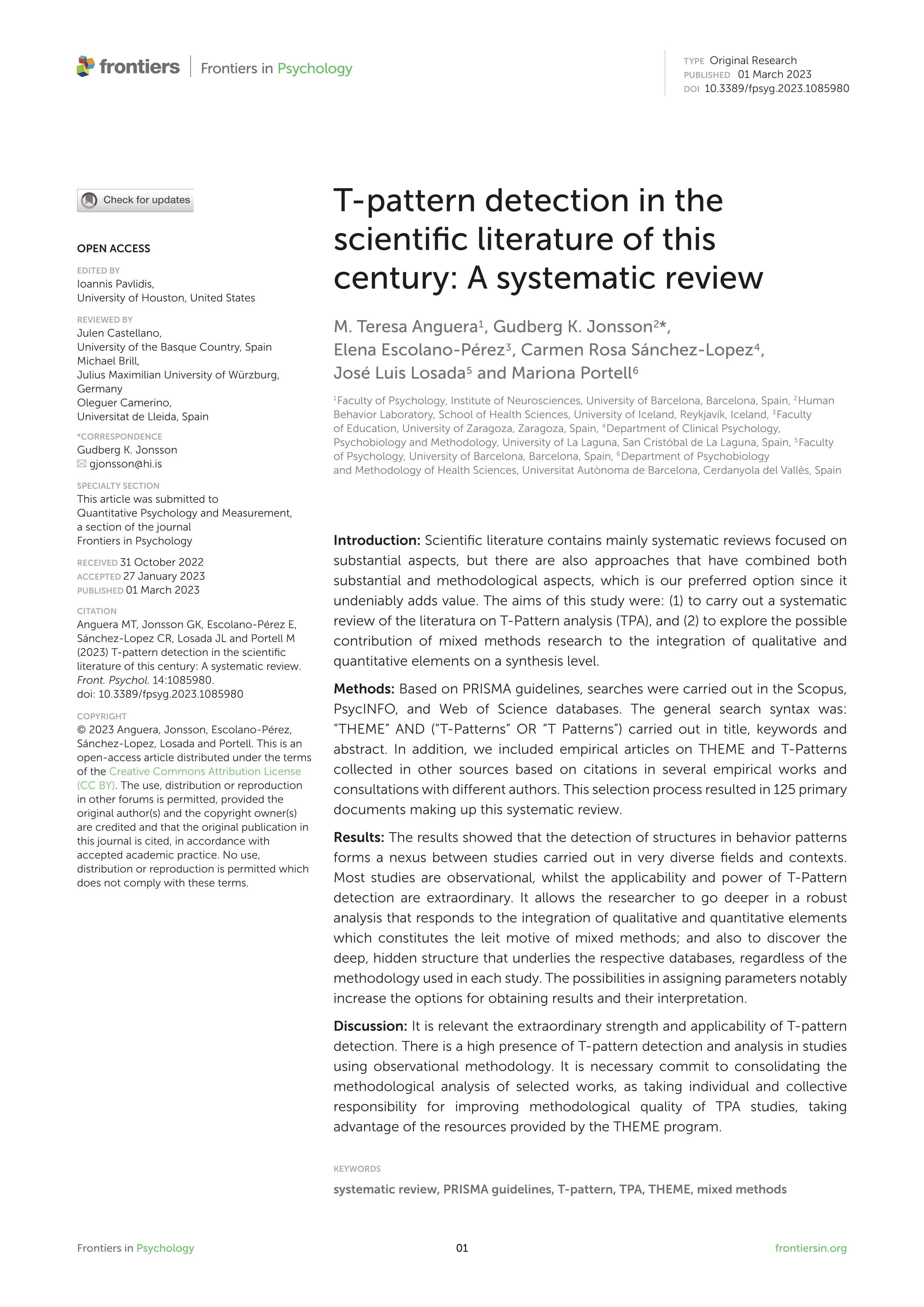 T-pattern detection in the scientific literature of this century: A systematic review