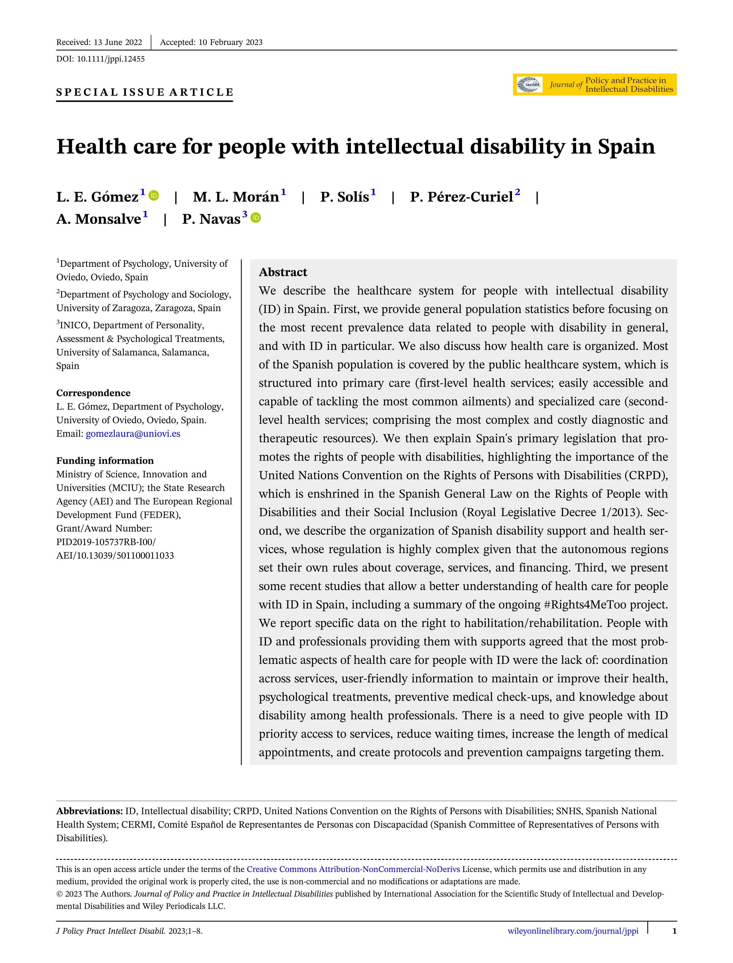 Health care for people with intellectual disability in Spain