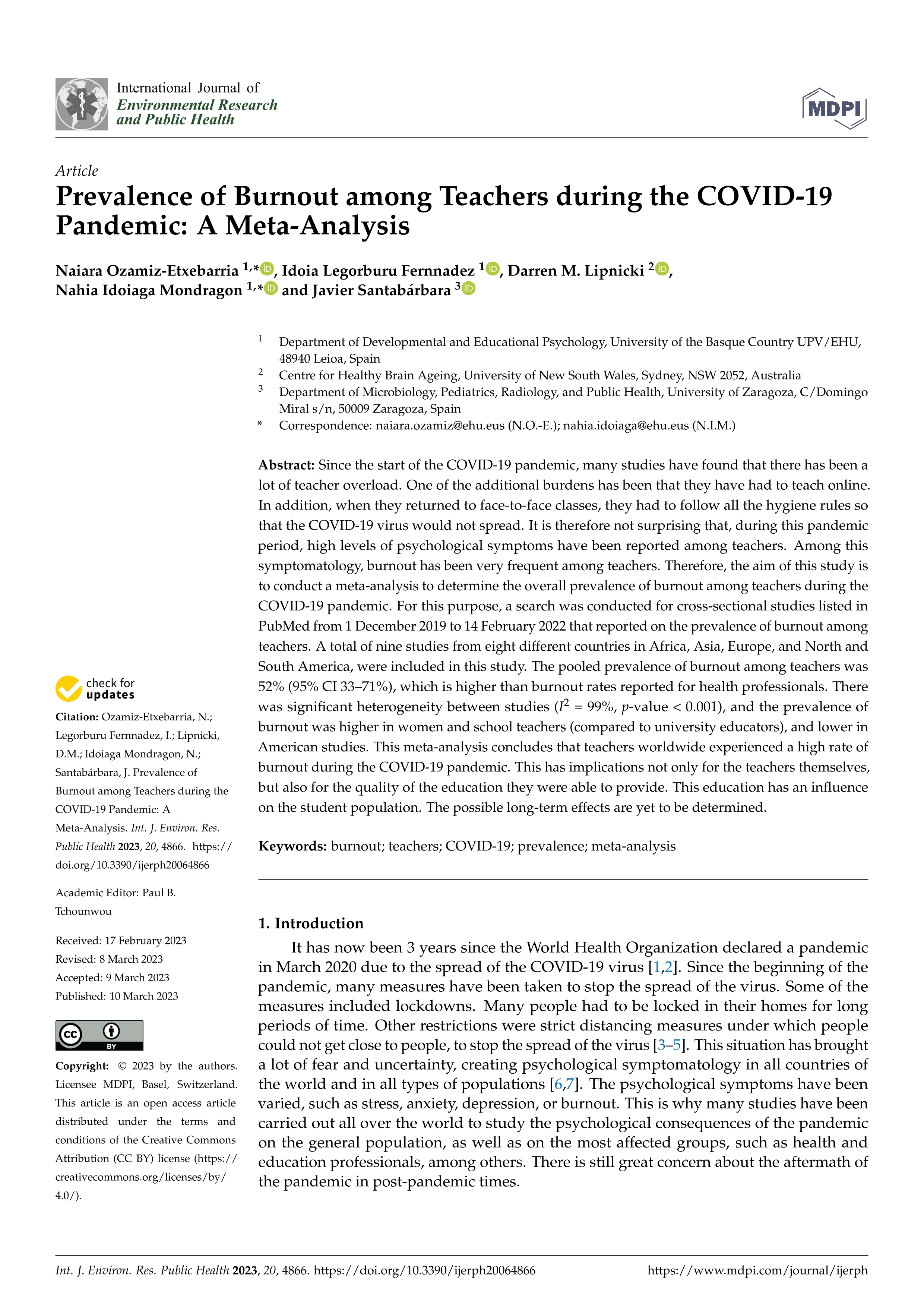Prevalence of burnout among teachers during the Covid-19 pandemic: a meta-analysis