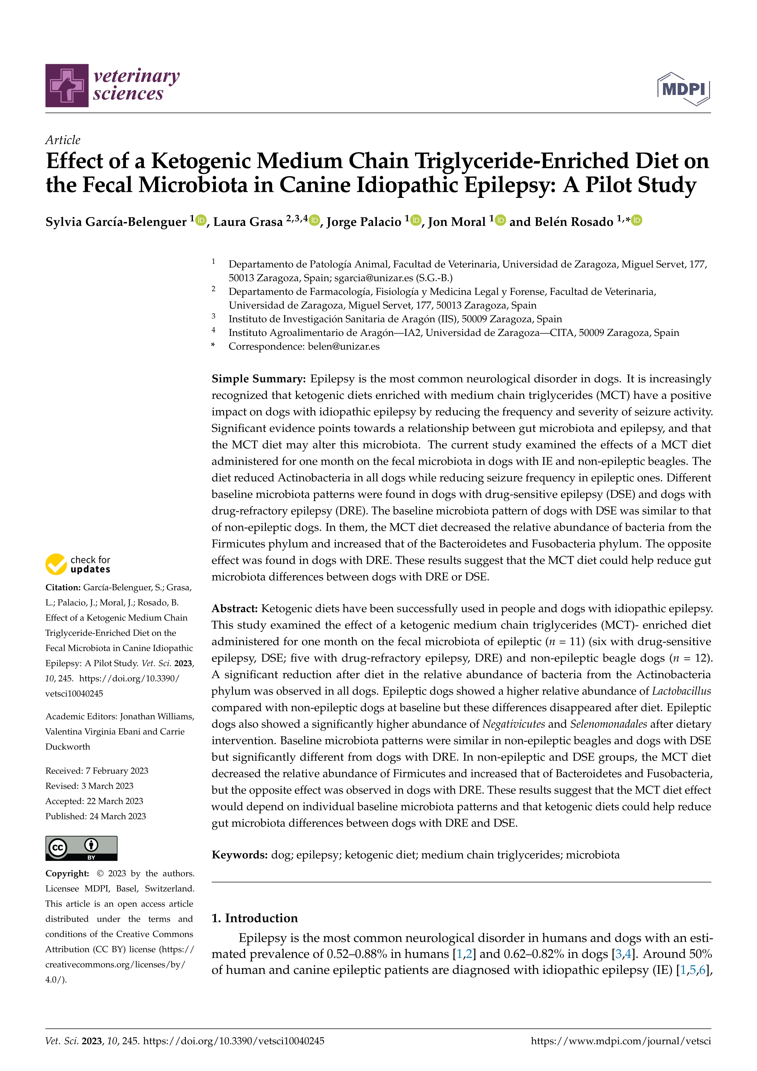 Effect of a Ketogenic medium chain Triglyceride-enriched diet on the fecal microbiota in canine idiopathic epilepsy: a pilot study