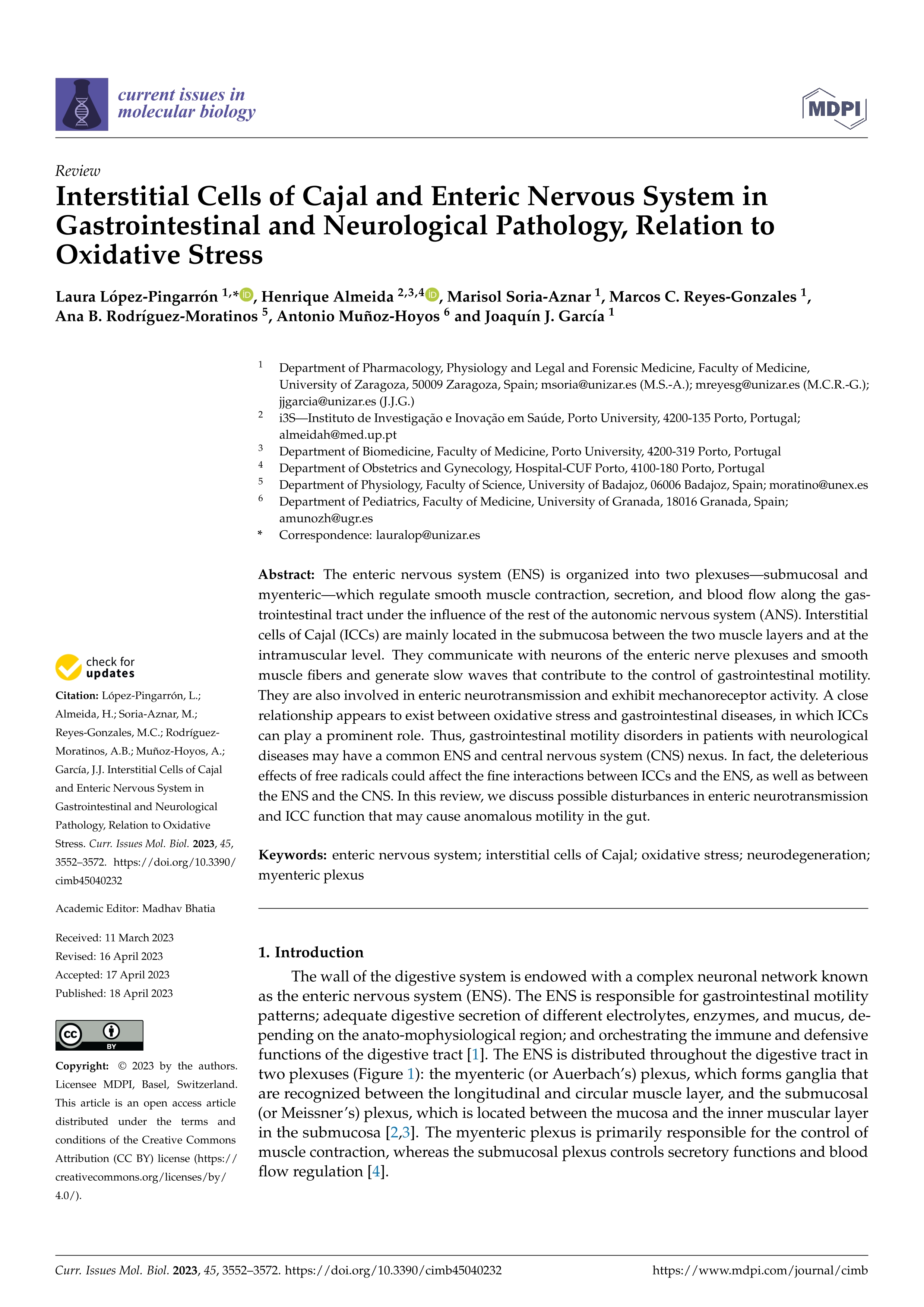 Interstitial cells of Cajal and enteric nervous system in gastrointestinal and neurological pathology. Relation to oxidative stress