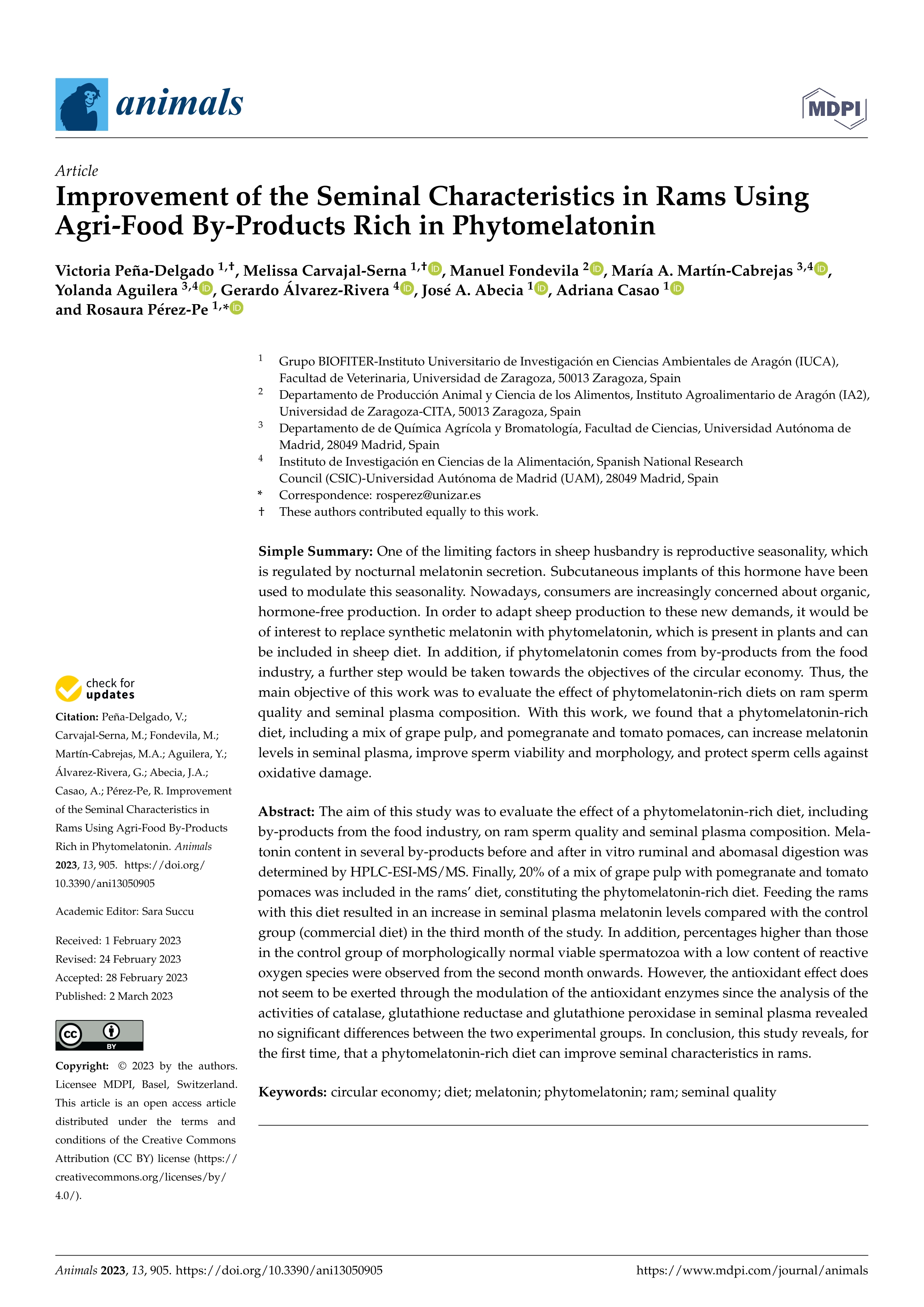 Improvement of the seminal characteristics in rams using agri-food by-products rich in phytomelatonin