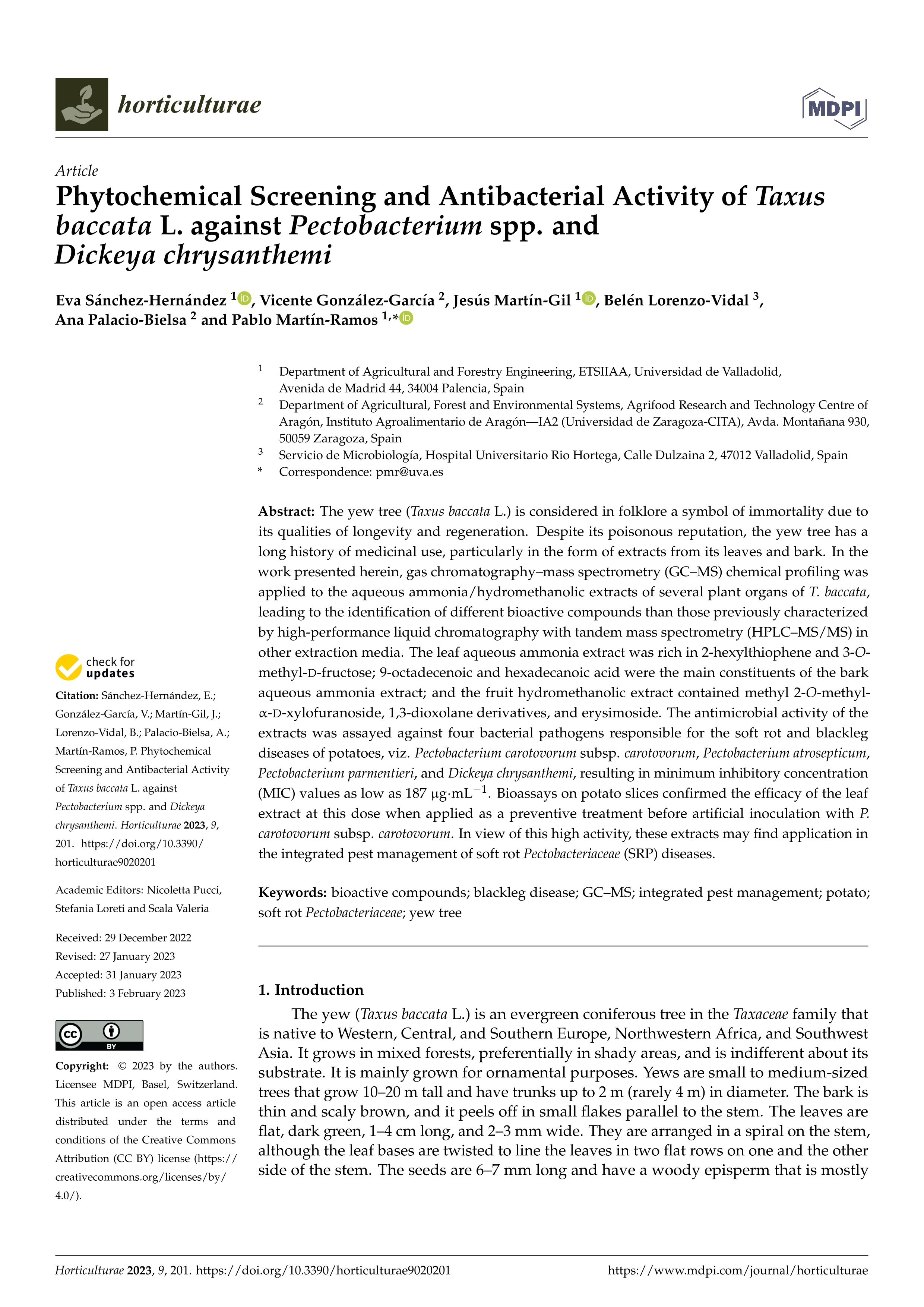 Phytochemical screening and antibacterial activity of Taxus baccata L. against Pectobacterium spp. and Dickeya chrysanthemi