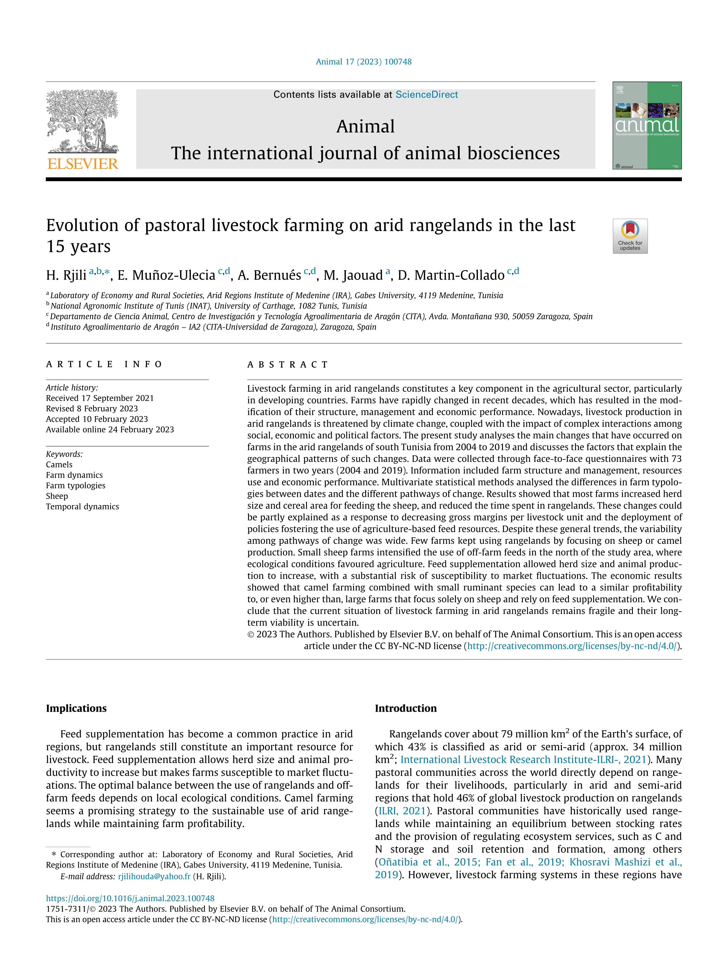 Evolution of pastoral livestock farming on arid rangelands in the last 15 years