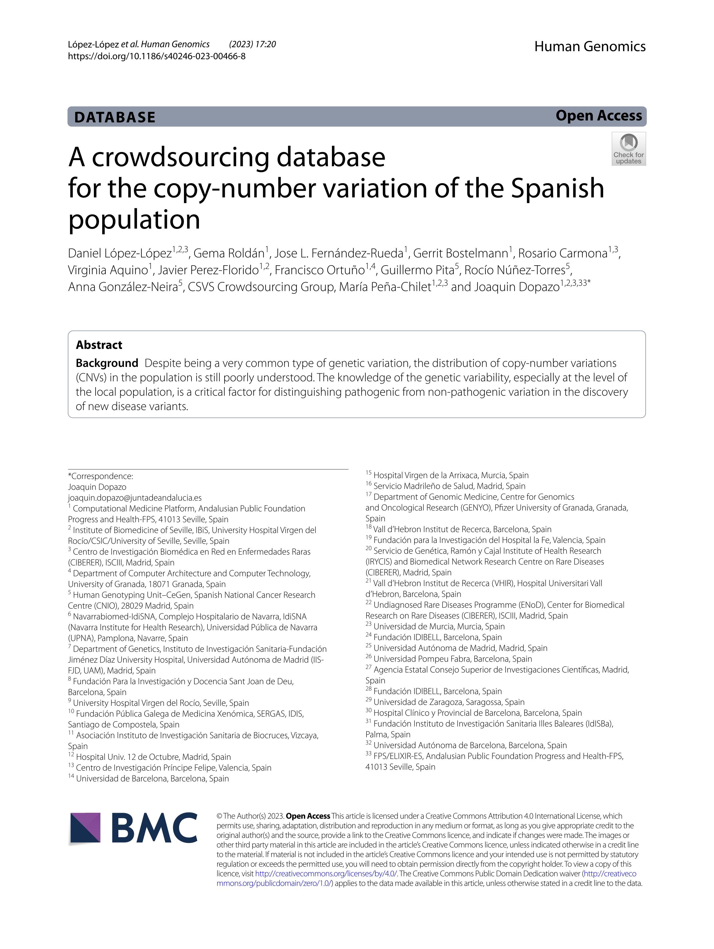A crowdsourcing database for the copy-number variation of the Spanish population