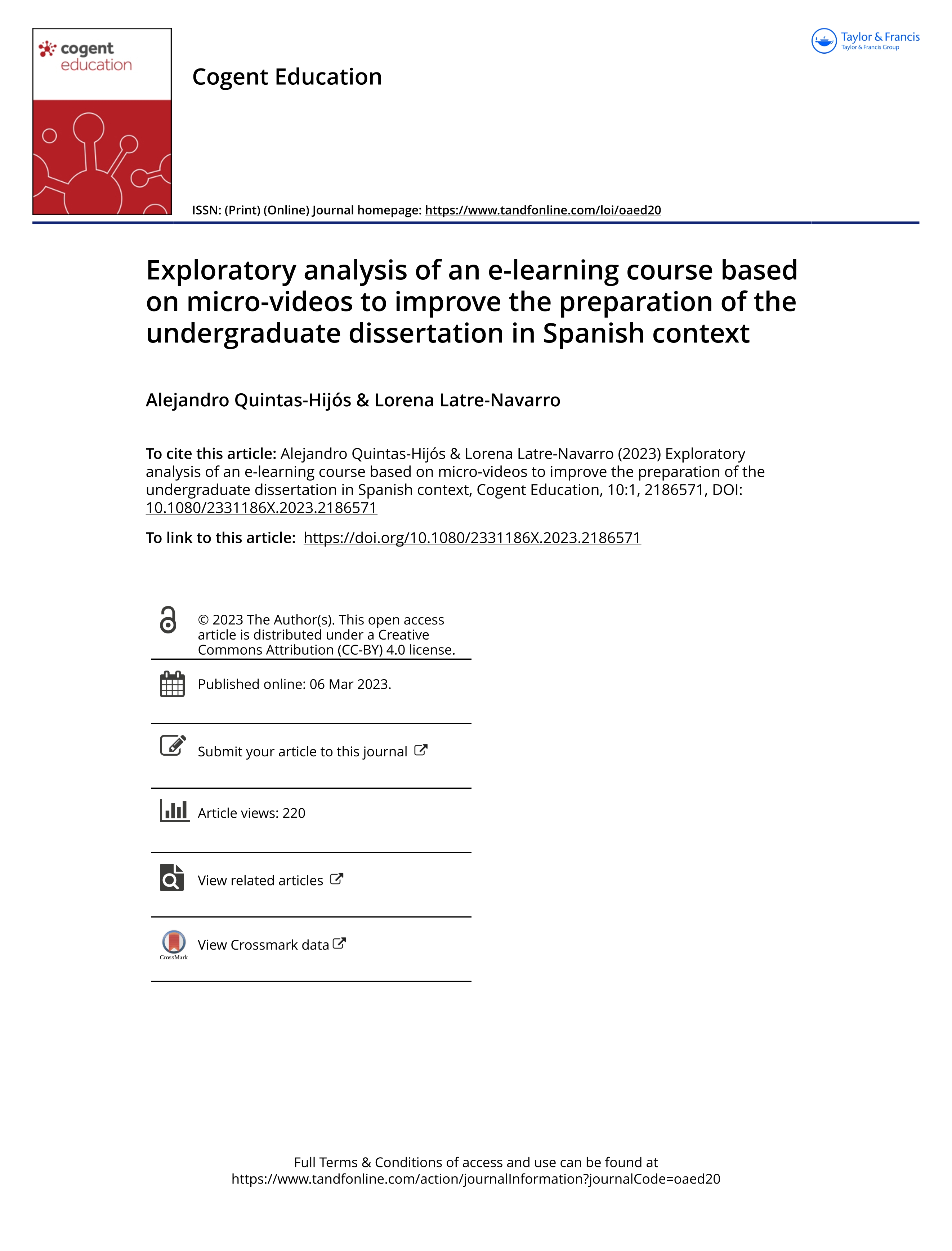 Exploratory analysis of an e-learning course based on micro-videos to improve the preparation of the undergraduate dissertation in Spanish context