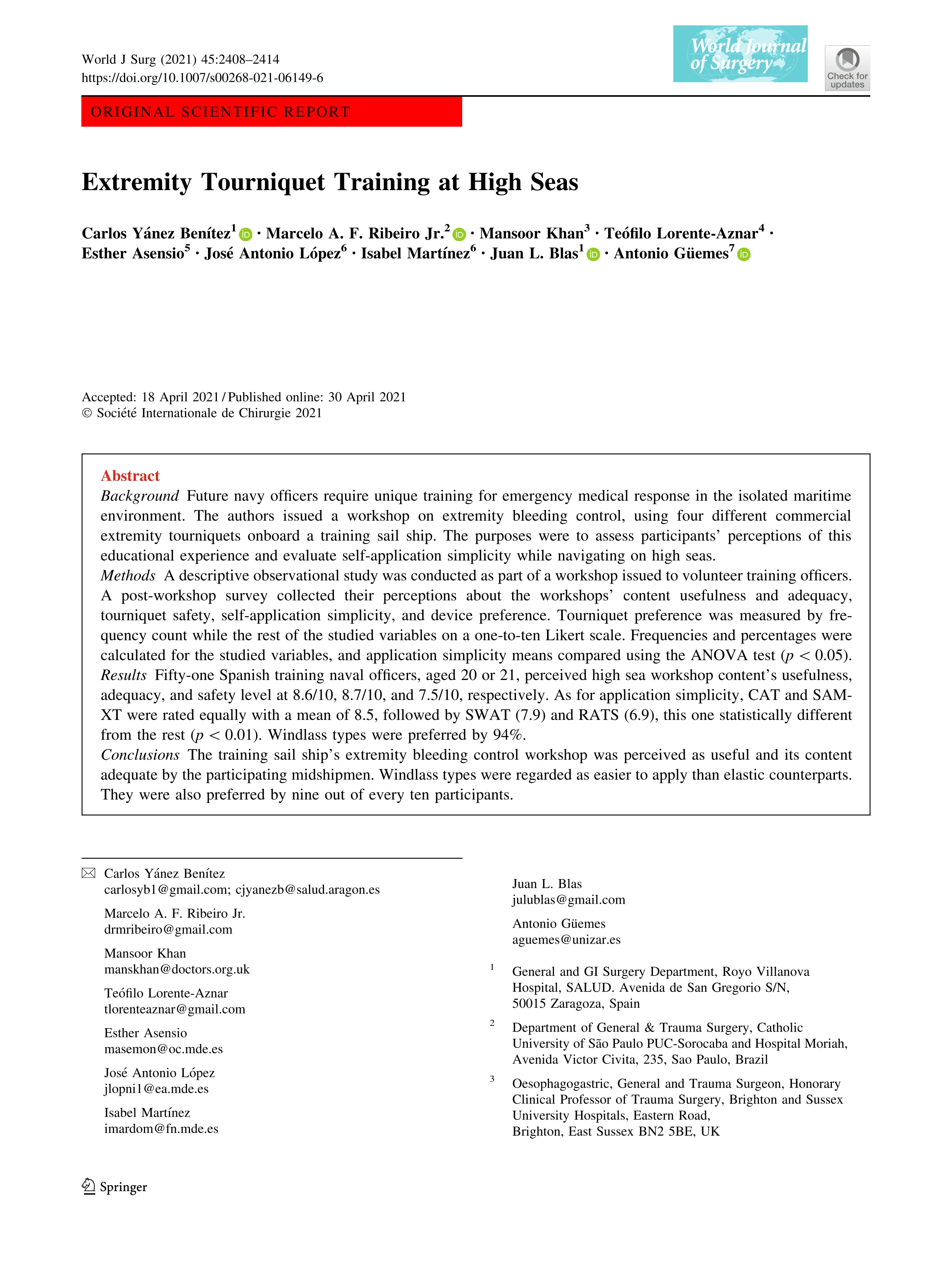 Extremity tourniquet training at high seas