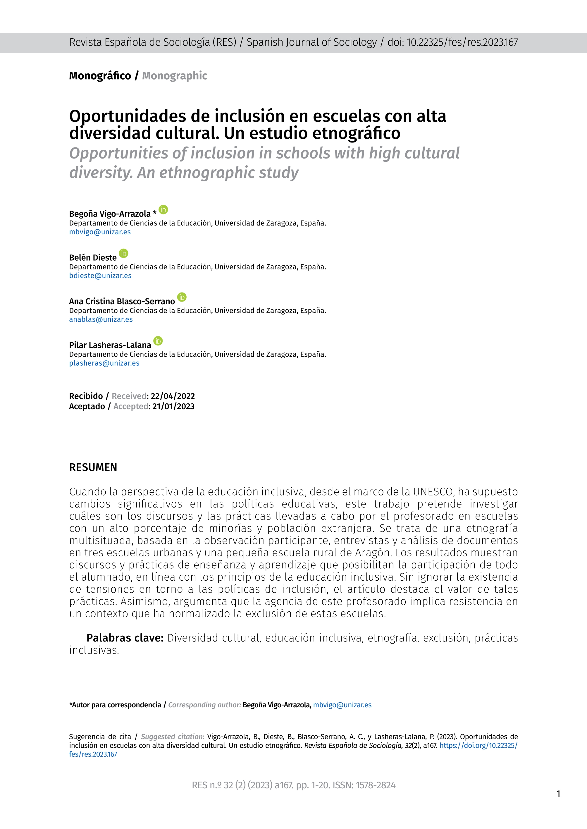 Oportunidades de inclusión en escuelas con alta diversidad cultural. Un estudio etnográfico