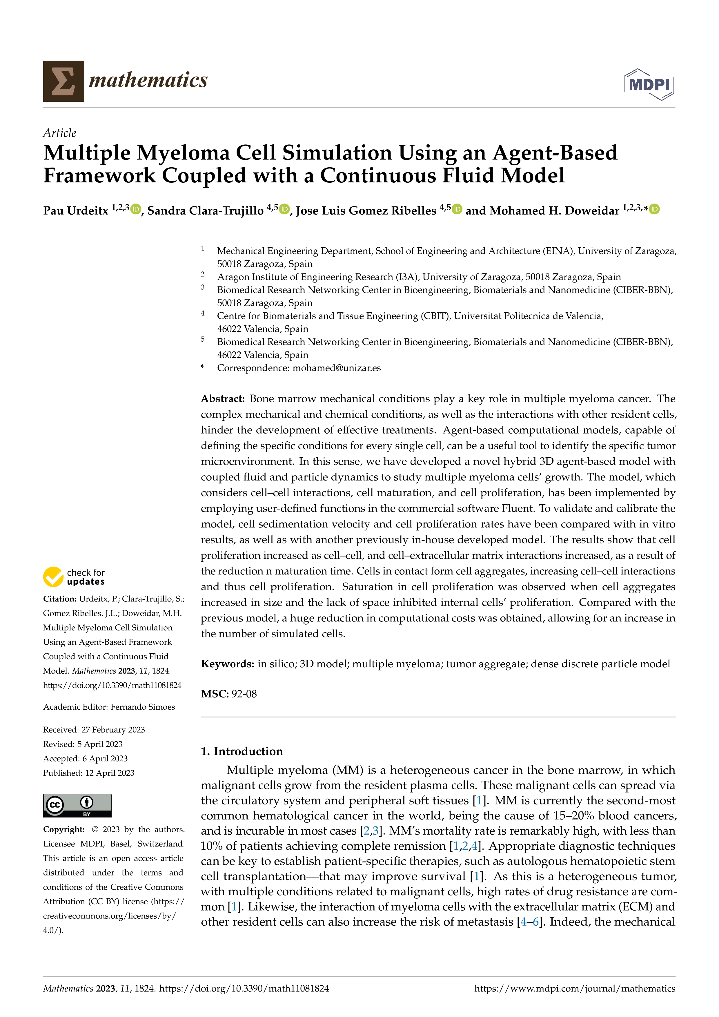 Multiple myeloma cell simulation using an agent-based framework coupled with a continuous fluid model