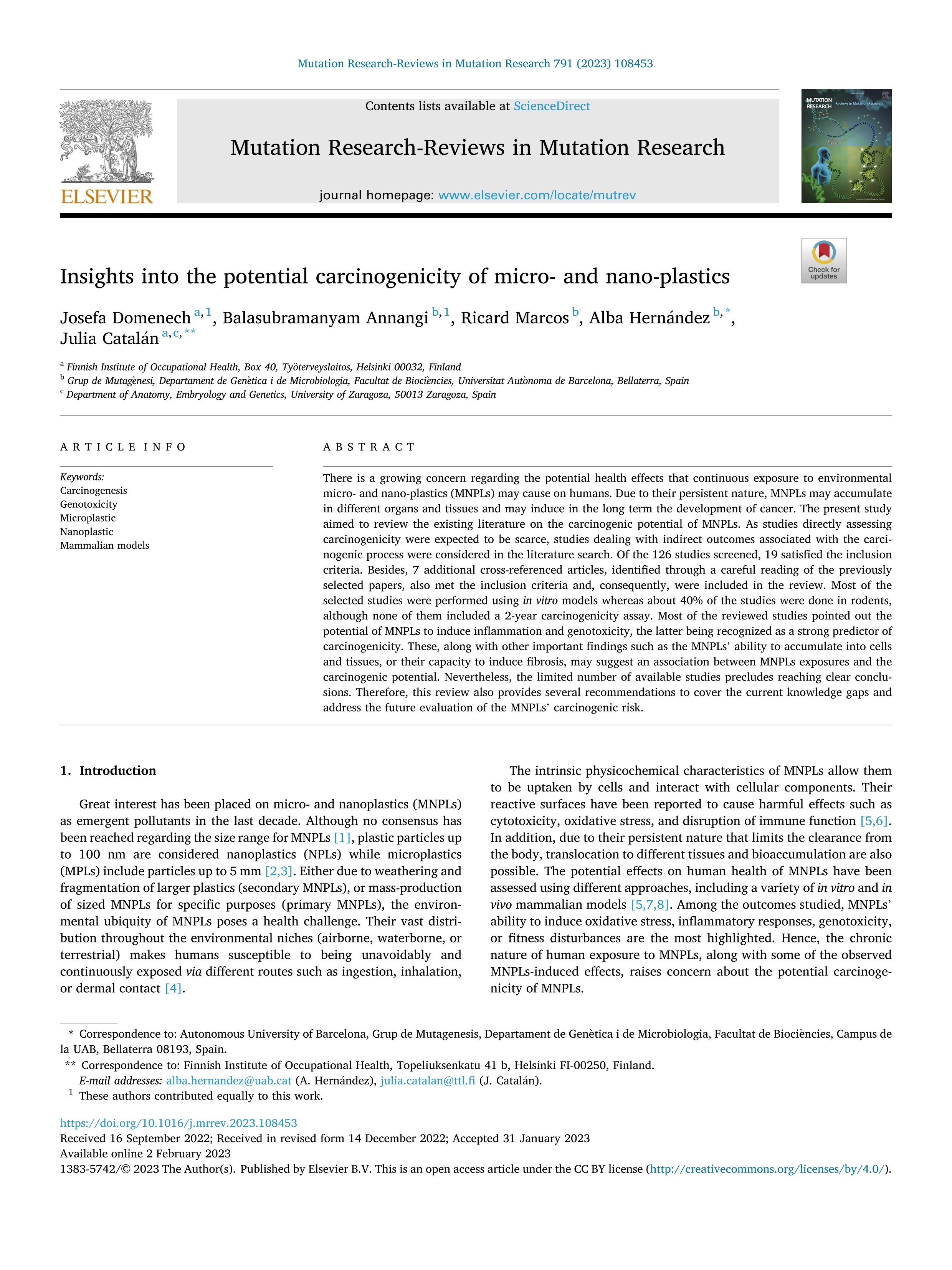 Insights into the potential carcinogenicity of micro- and nano-plastics