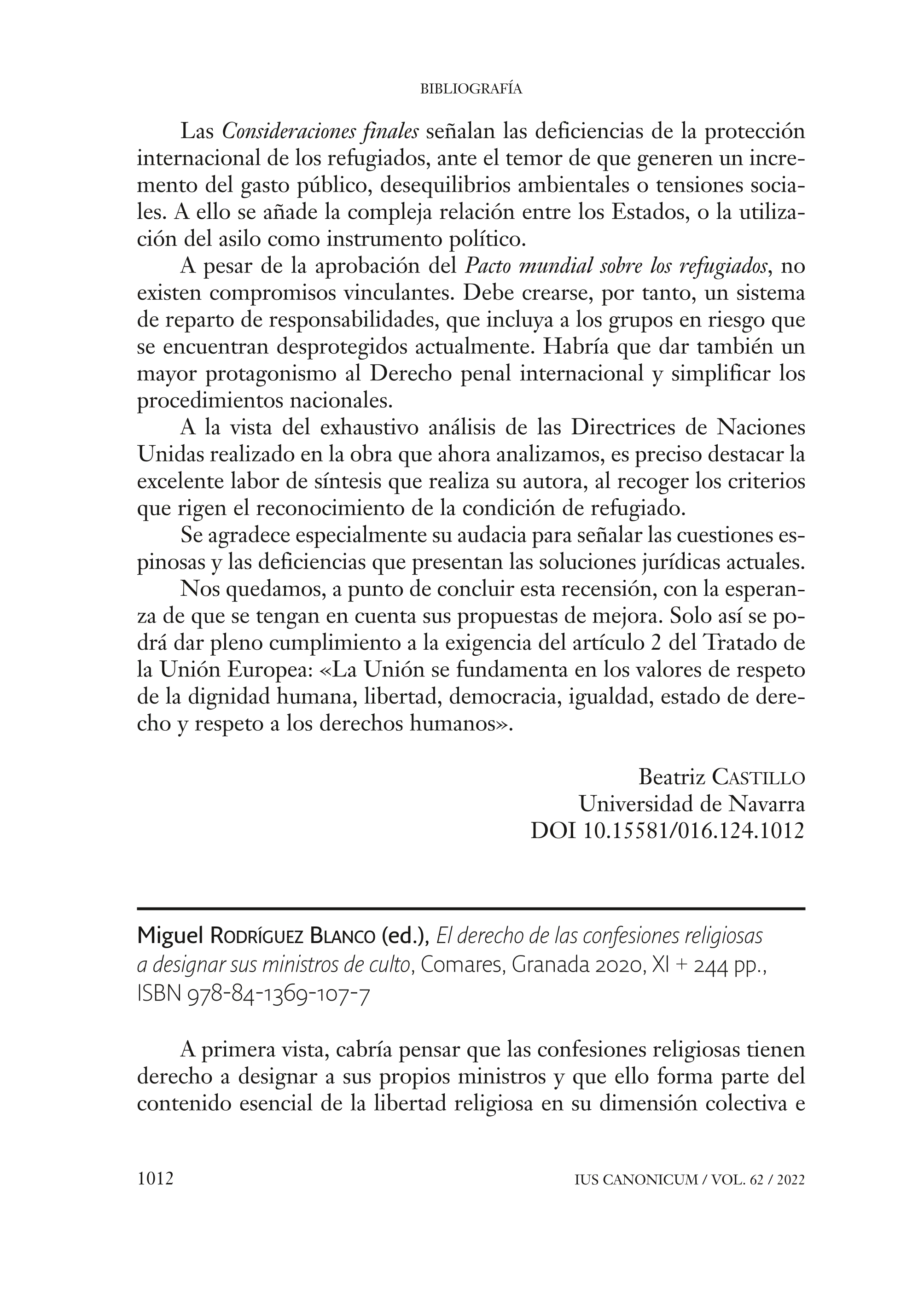 Miguel RODRÍGUEZ BLANCO (ed.), El derecho de las confesiones religiosas a designar sus ministros de culto, Comares, Granada 2020, XI + 244 pp., ISBN 978-84-1369-107-7