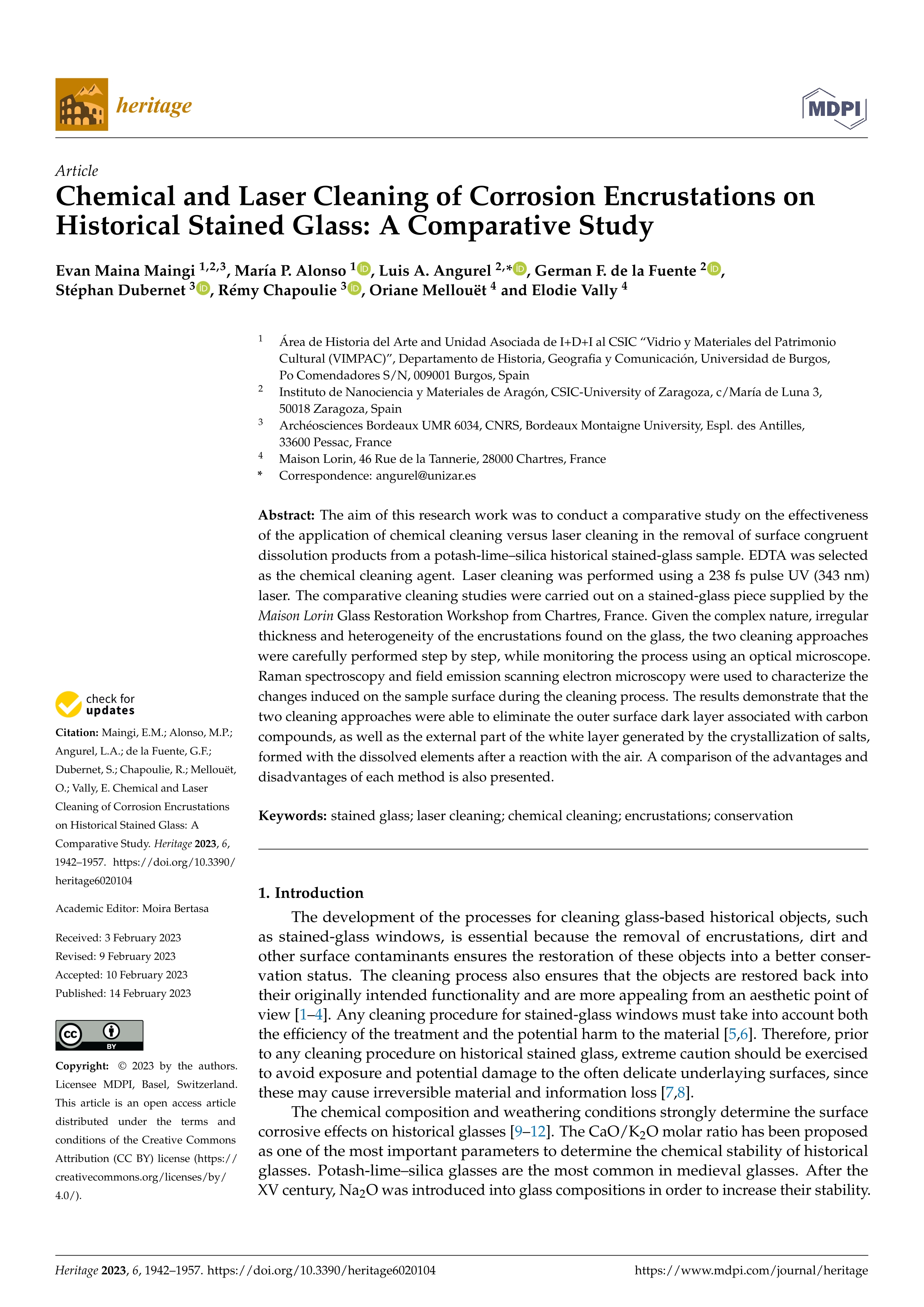 Chemical and laser cleaning of corrosion encrustations on historical stained glass: a comparative study