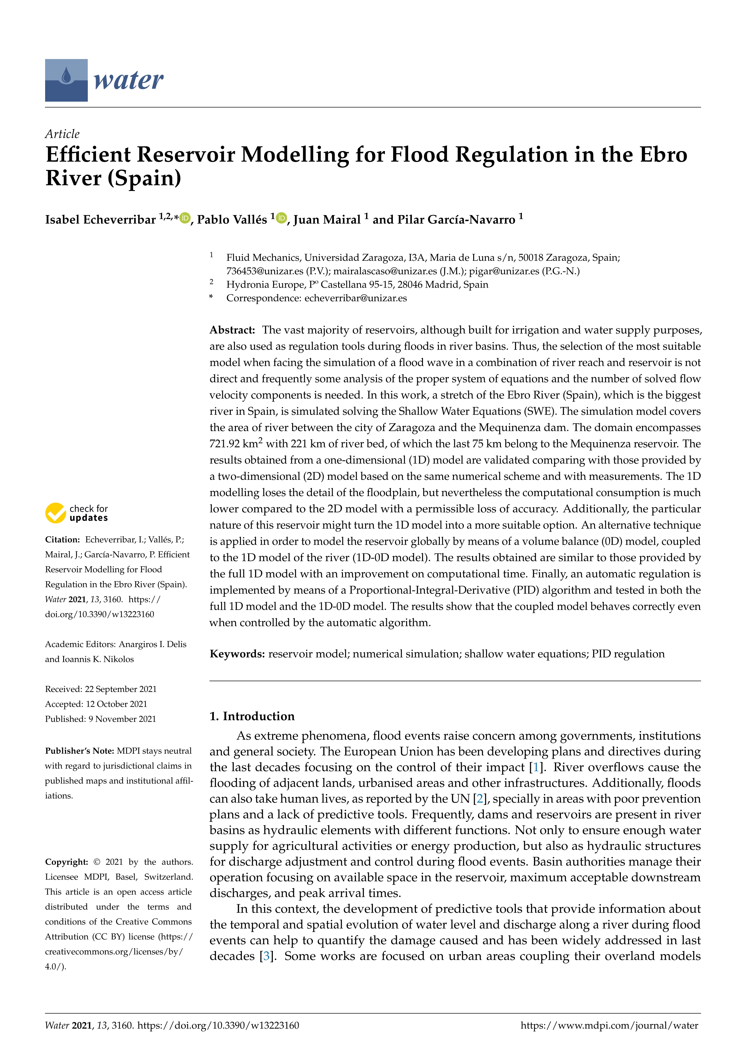 Efficient reservoir modelling for flood regulation in the Ebro river (Spain)