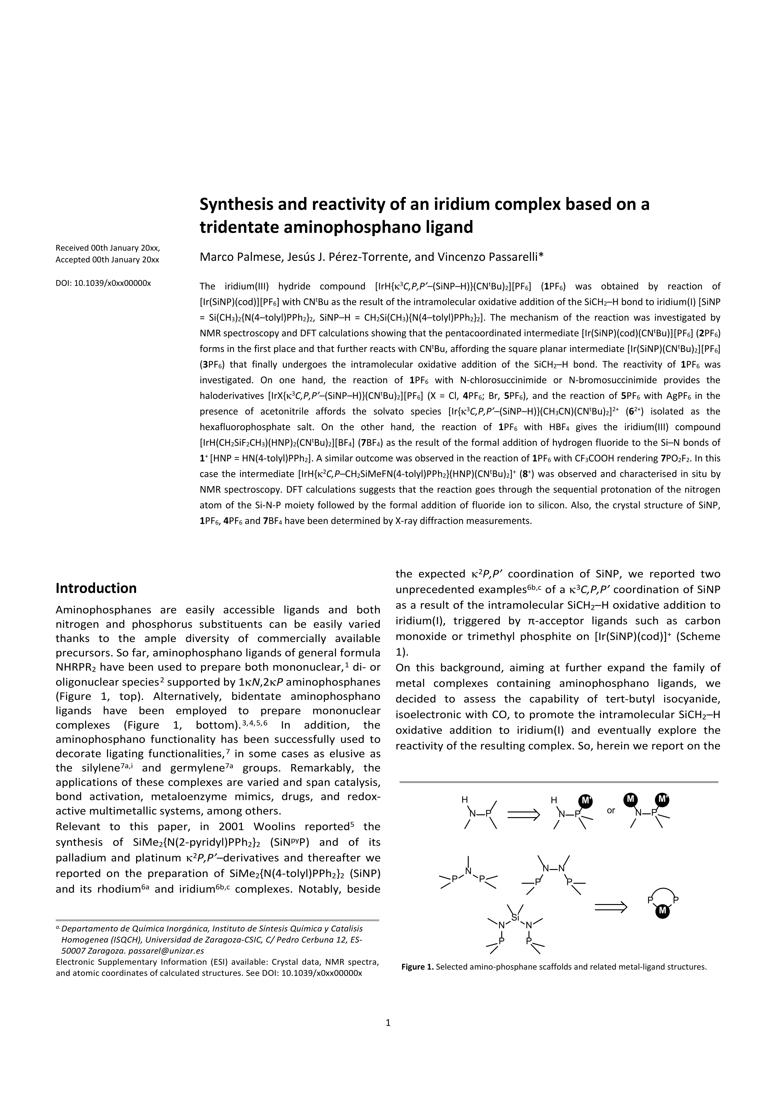 Synthesis and reactivity of an iridium complex based on a tridentate aminophosphano ligand