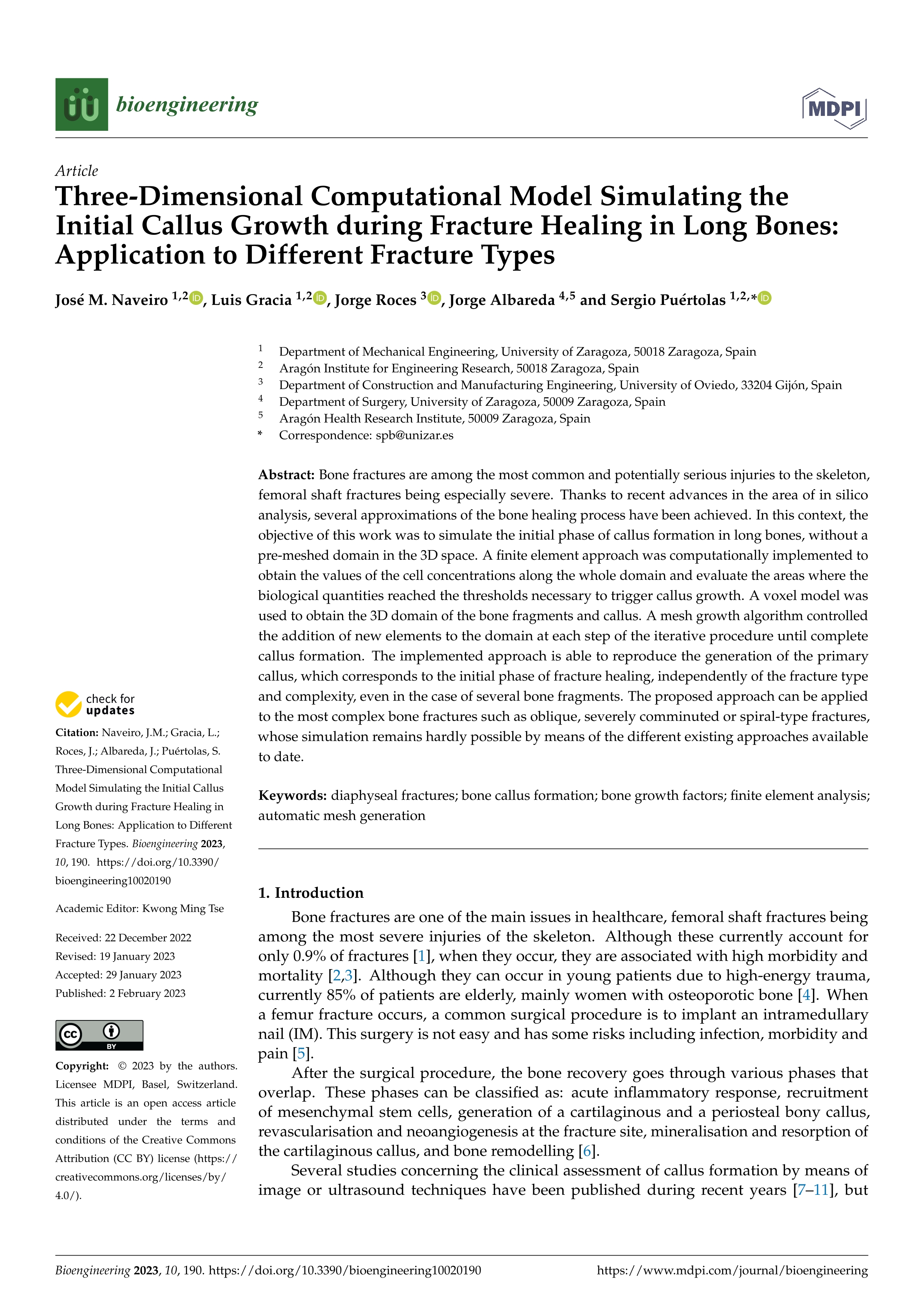 Three-dimensional computational model simulating the initial callus growth during fracture healing in long bones: application to different fracture types