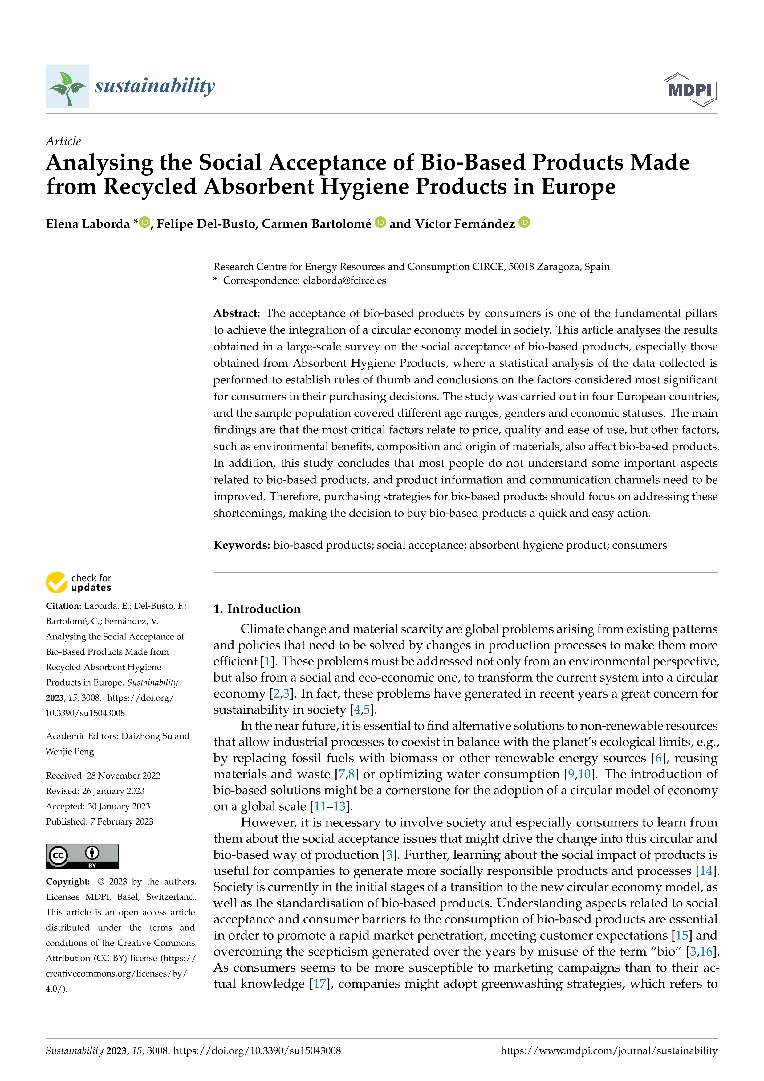 Analysing the social acceptance of bio-based products made from recycled absorbent hygiene products in Europe