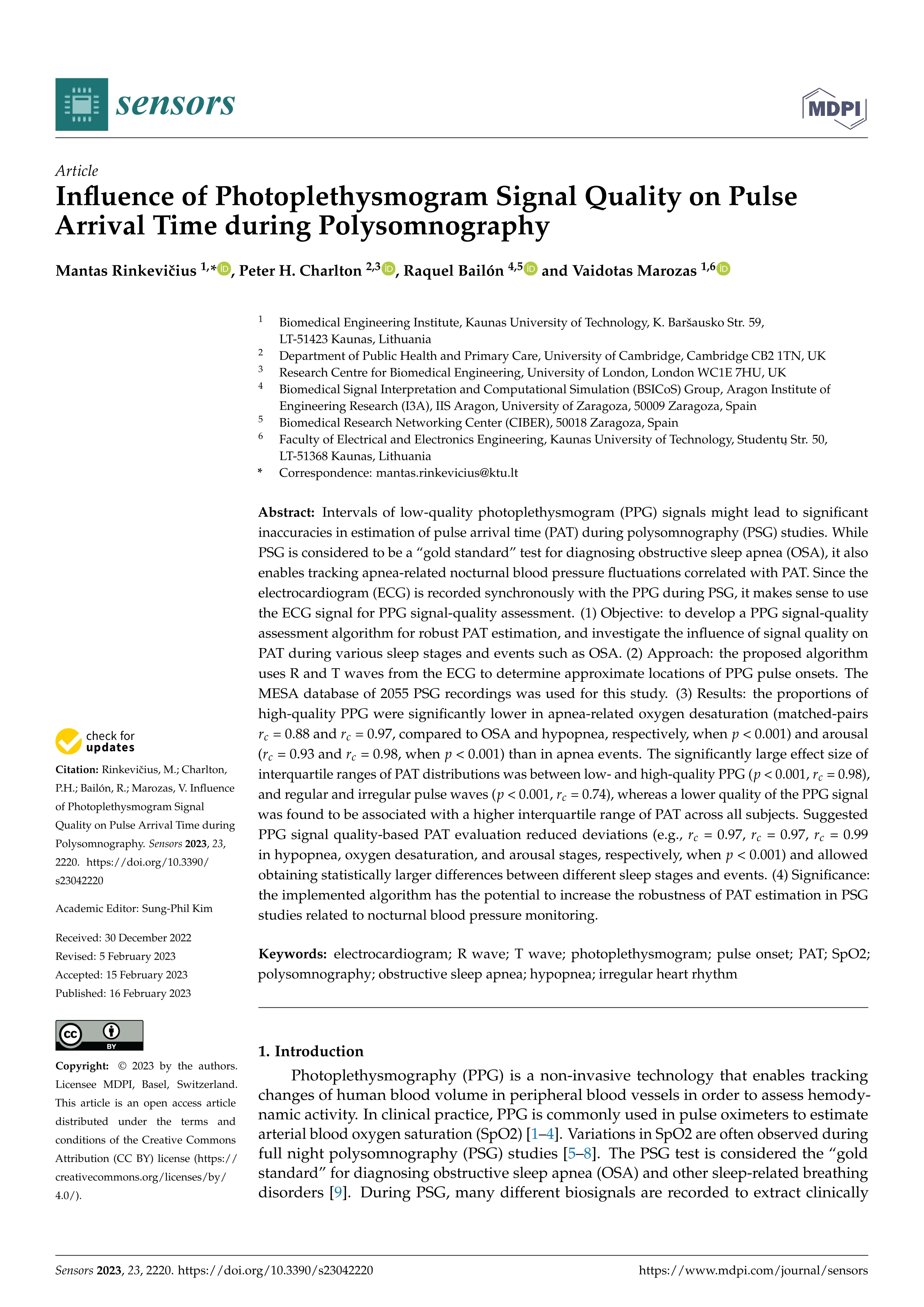 Influence of photoplethysmogram signal quality on pulse arrival time during polysomnography
