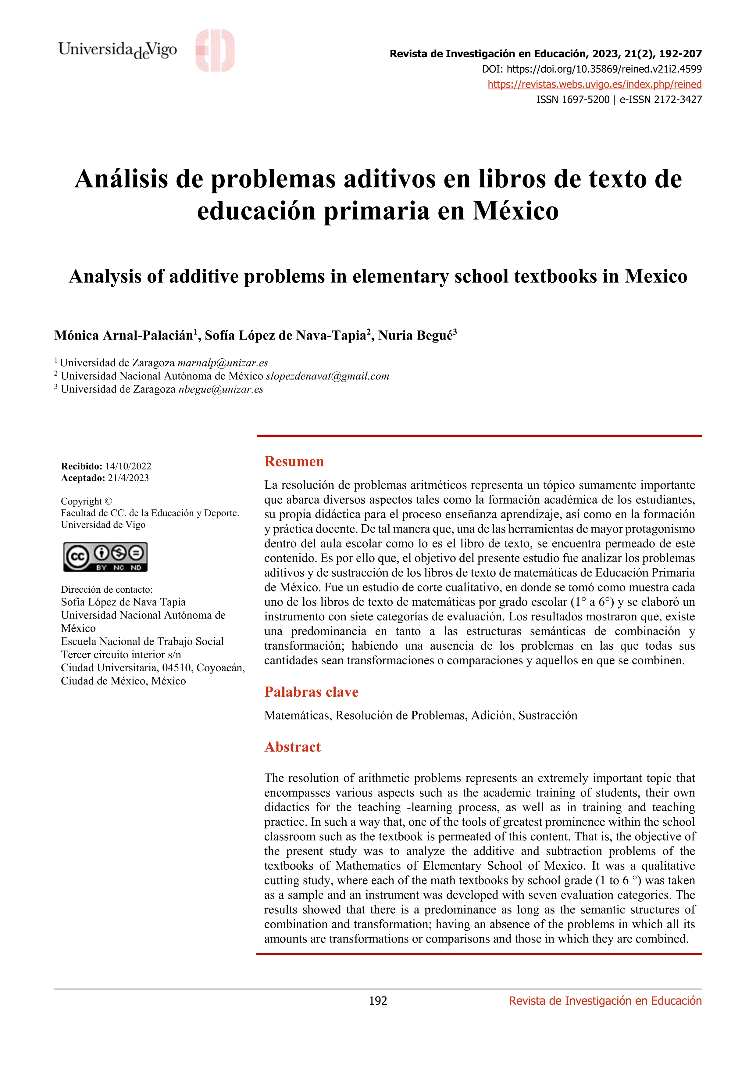 Análisis de problemas aditivos en libros de texto de educación primaria en México