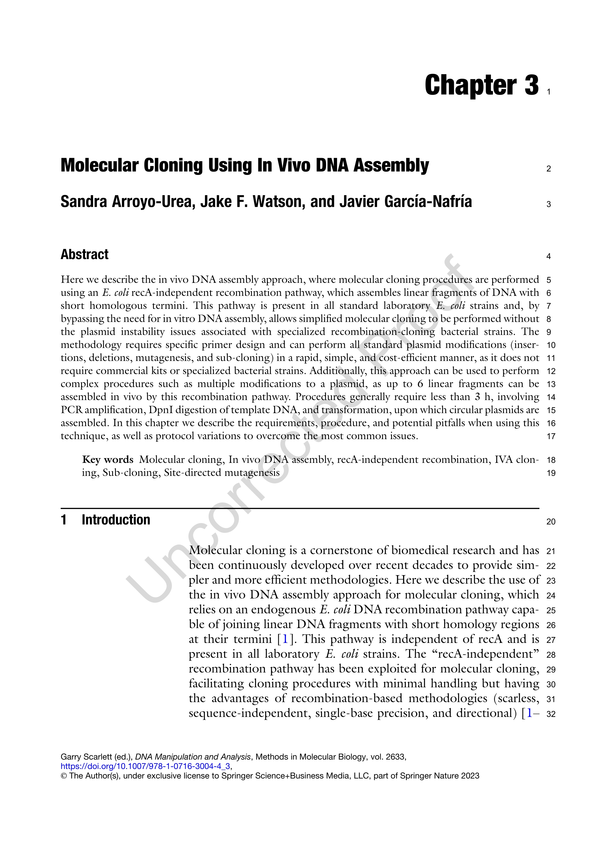 Molecular cloning using in vivo DNA assembly