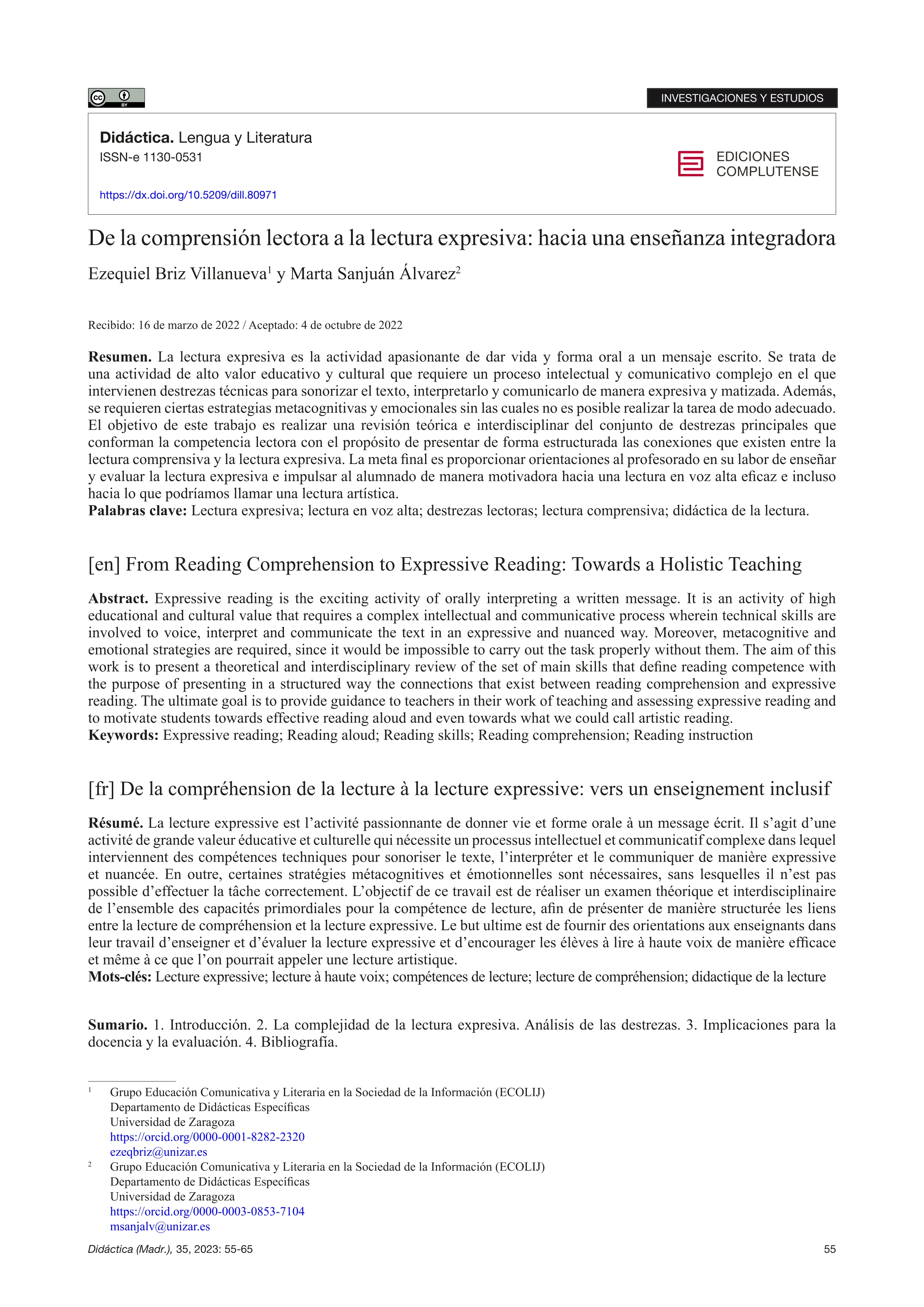 De la comprensión lectora a la lectura expresiva: hacia una enseñanza integradora