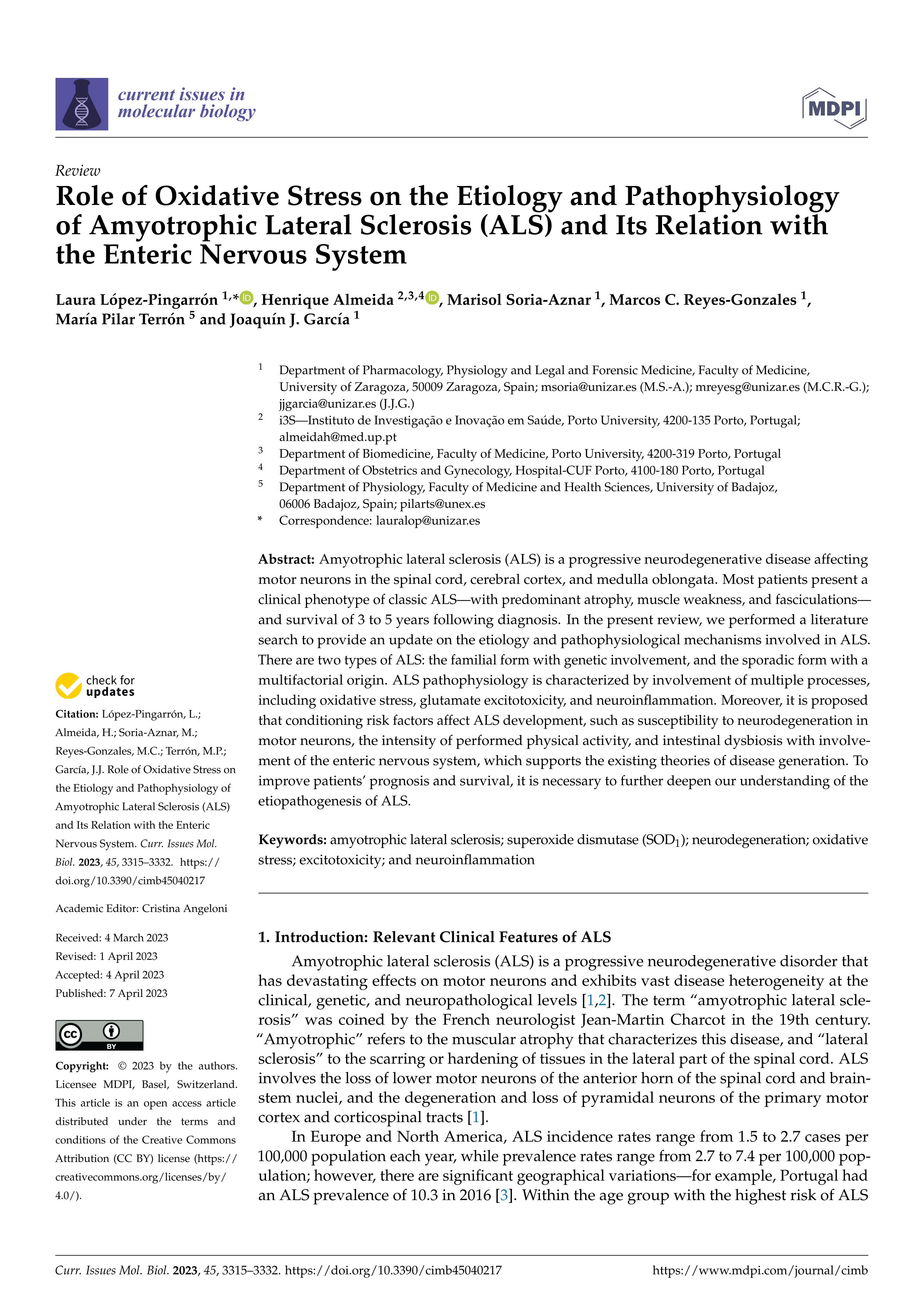 Role of oxidative stress on the etiology and pathophysiology of Amyotrophic Lateral Sclerosis (ALS) and its relation with the enteric nervous system