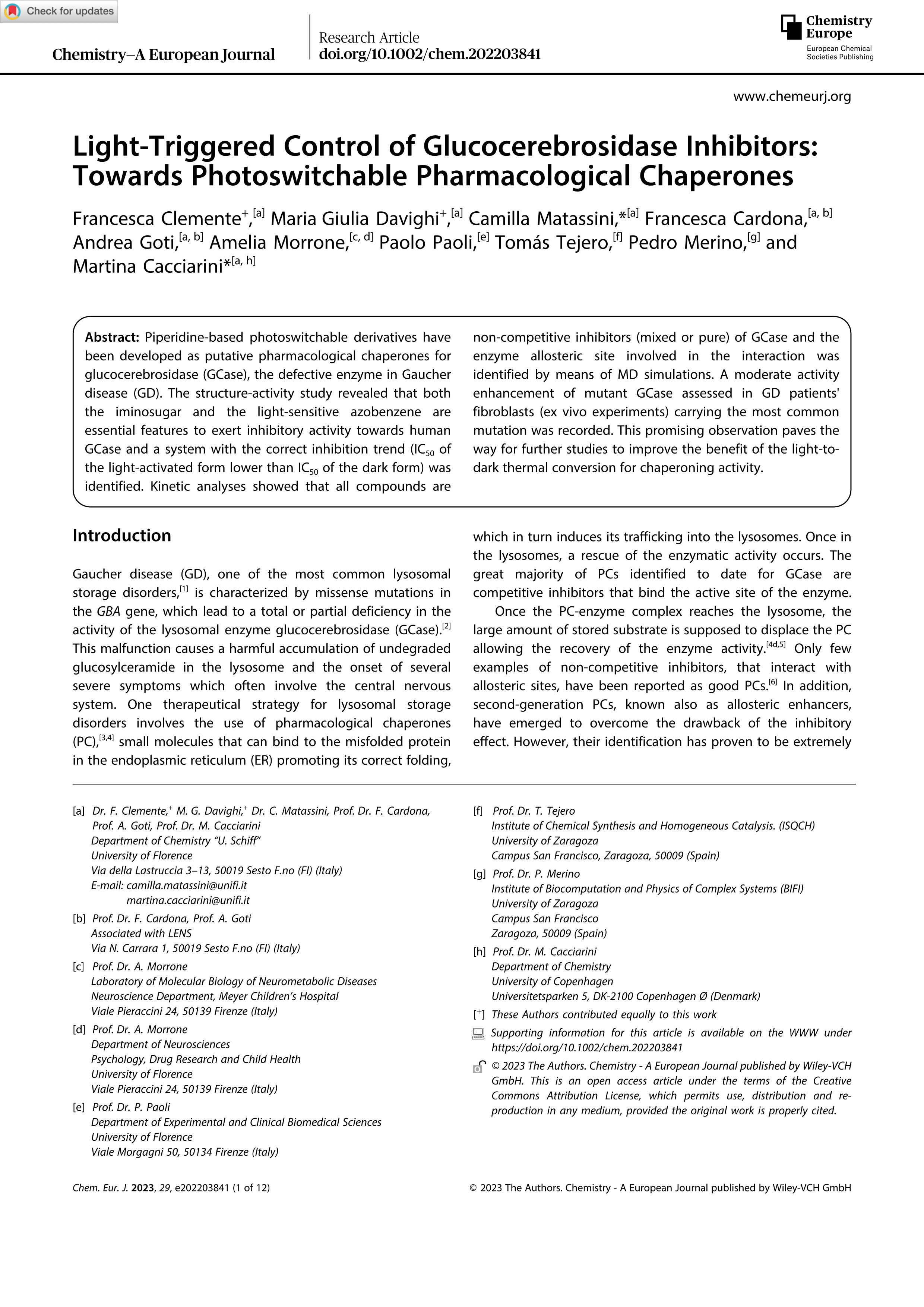 Light-triggered control of Glucocerebrosidase inhibitors: towards photoswitchable pharmacological Chaperones